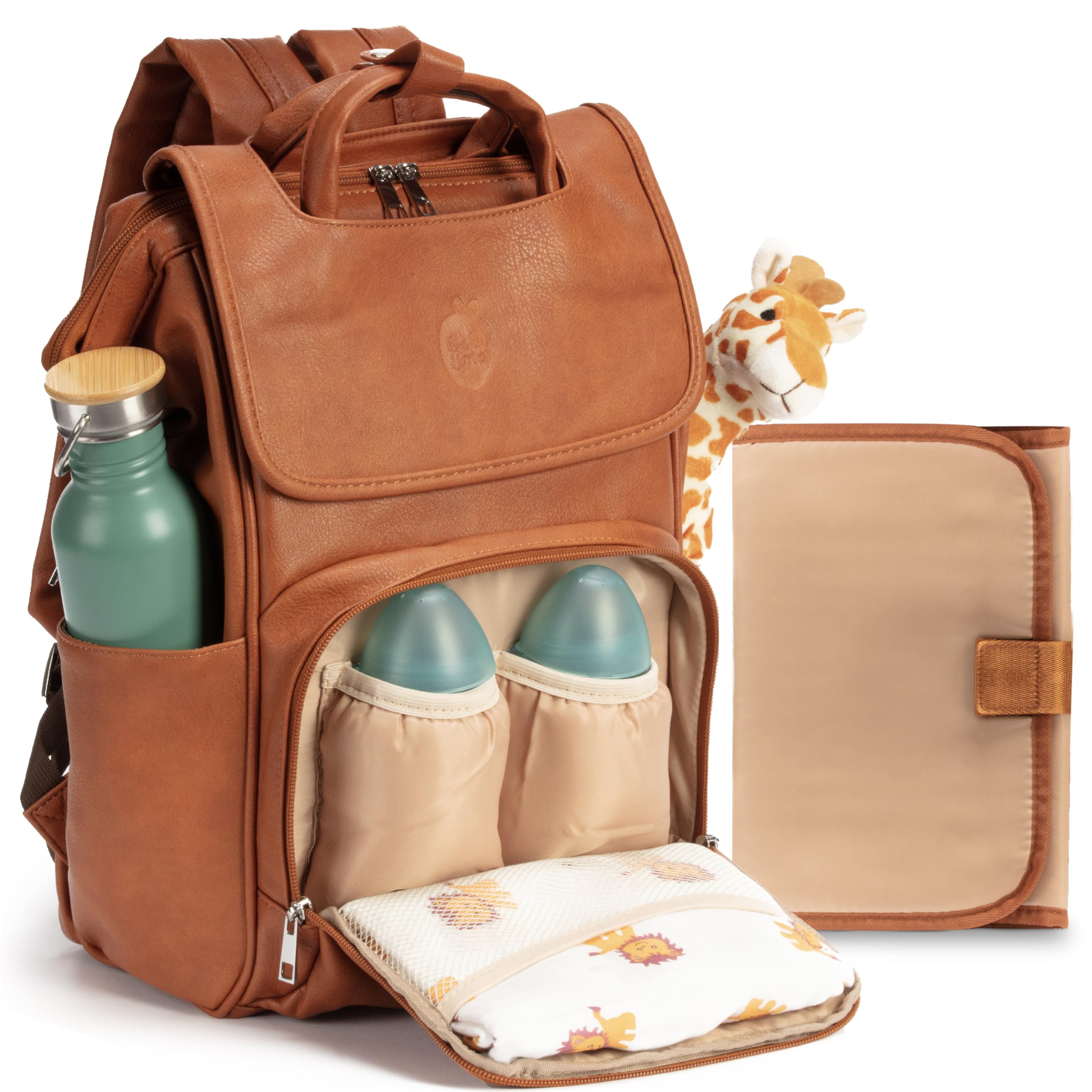 Baby Uma Diaper Bag with Changing Mat - Insulated Bottle Pockets, Large Capacity Travel Backpack for Parents | Faux Leather Baby Changing Bag with Laptop Compartment | Perfect for On-the-Go Parents, Daycare, and Family Outings