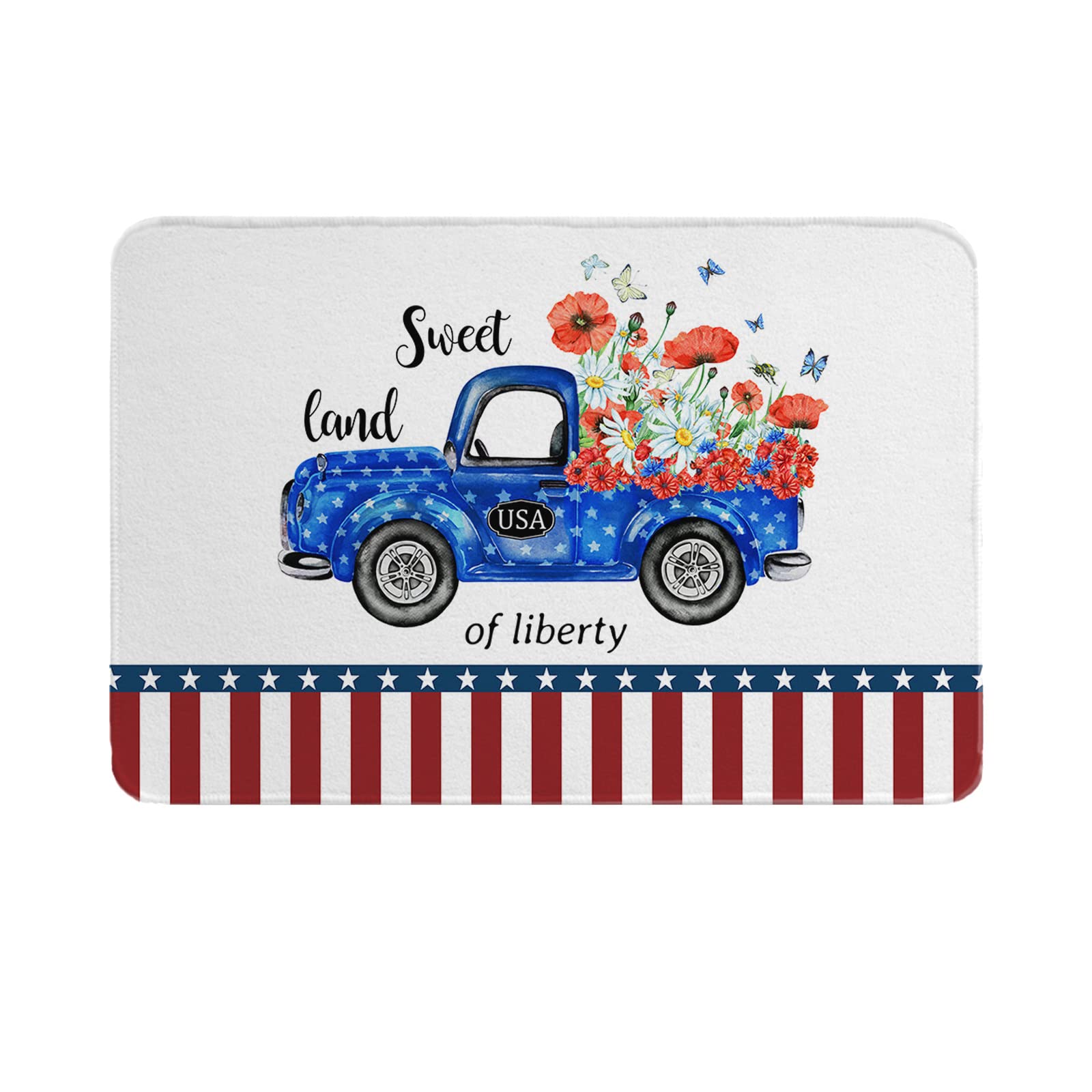 Welcome Doormat with Flower, Star & Farm Truck Design - Non-Slip Rubber Backing, Washable Entry Rug for Front Door, Bedroom & Dining Room Decor (24x35 Inches) - Perfect for Home, Garden & Patio Use