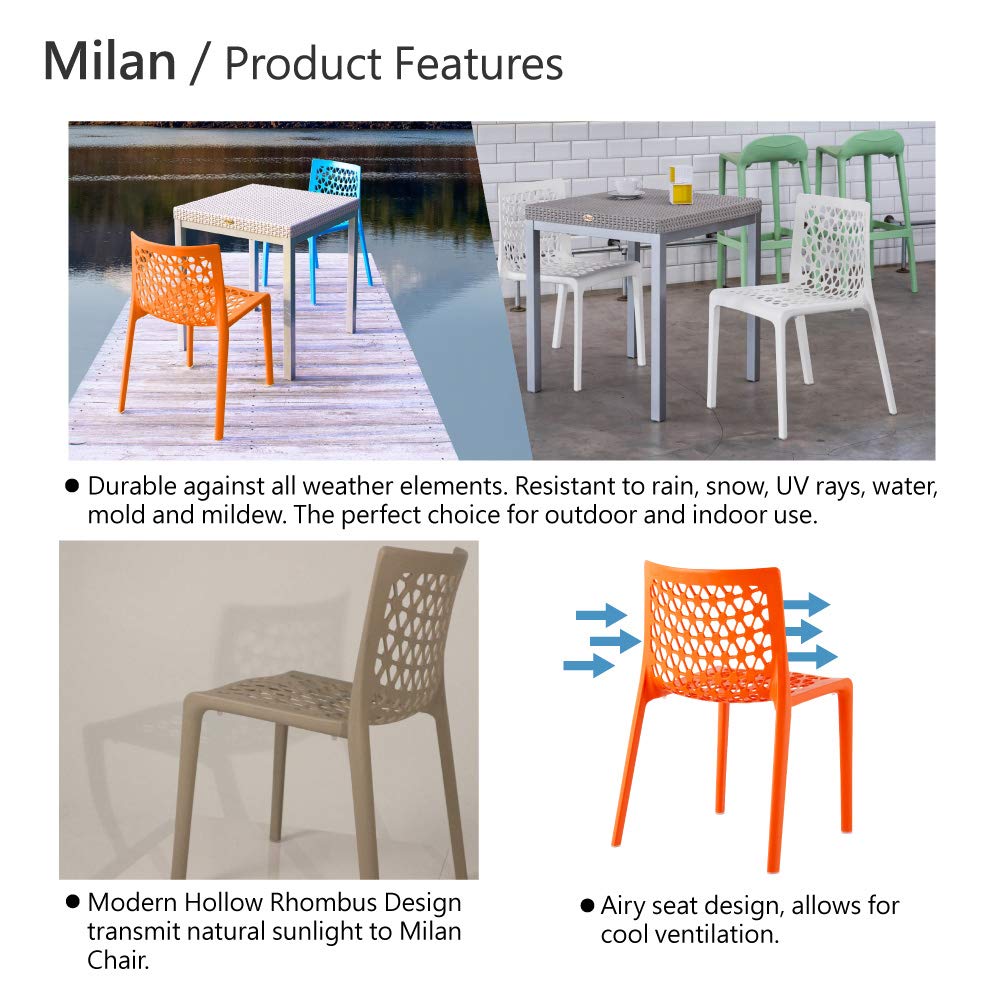 Lagoon Milan White Stackable Outdoor Dining Chairs - Set of 2, Weather-Resistant Patio Furniture for Garden, Poolside & Backyard Entertaining