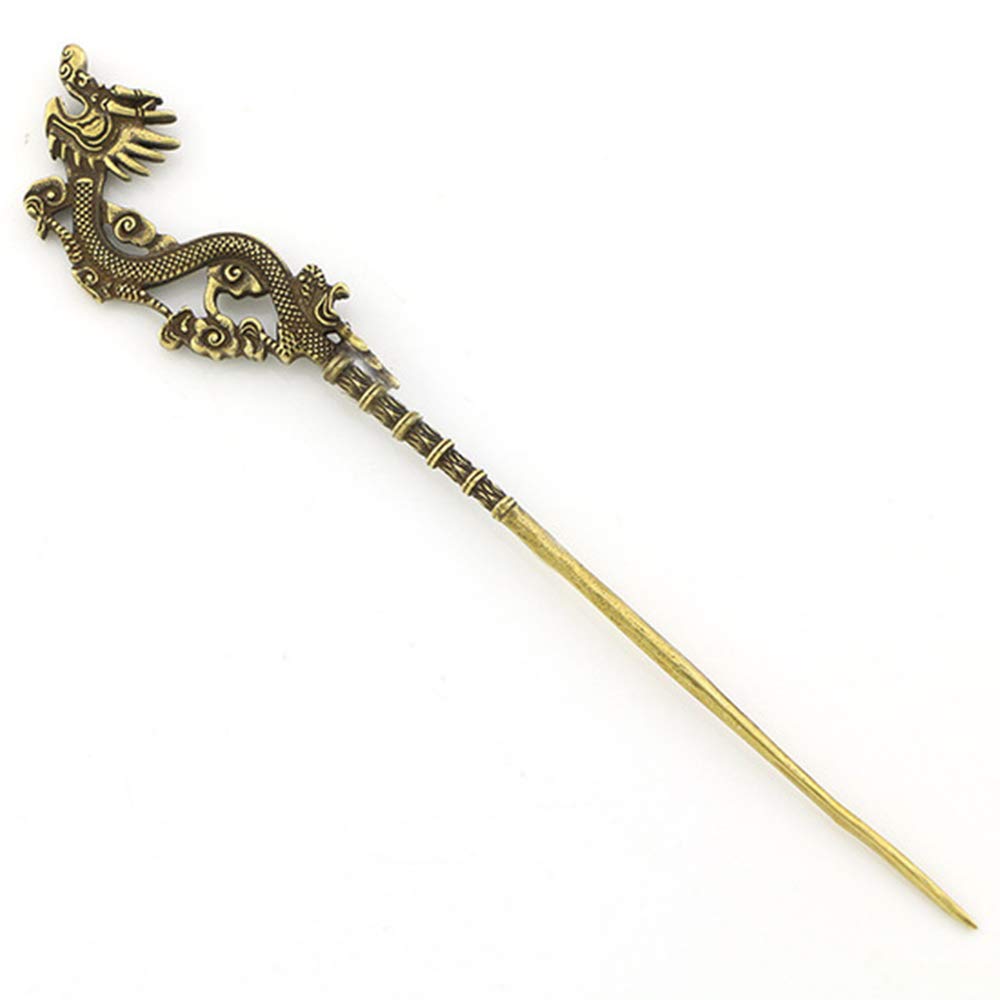 Vintage Chinese Copper Hair Pins for Women - Traditional Dragon Hair Sticks for Buns & Long Hair Styling - 1 Pack - Perfect for Weddings, Cosplay & Cultural Events