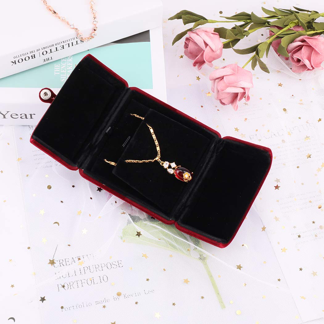 iSuperb Velvet Jewelry Box Set - Red Wine Pendant Necklace, Bracelet, Earrings Display & Storage for Engagement, Proposal, Wedding Gift - Elegant Jewelry Organizer for Women