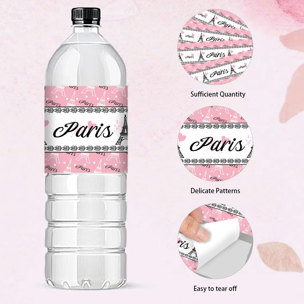 30pcs Paris Tower Water Bottle Labels - Pink Decorative Waterproof Stickers for Birthday Party Favors, Themed Events & DIY Crafts | Perfect for Baby Showers, Weddings & School Activities