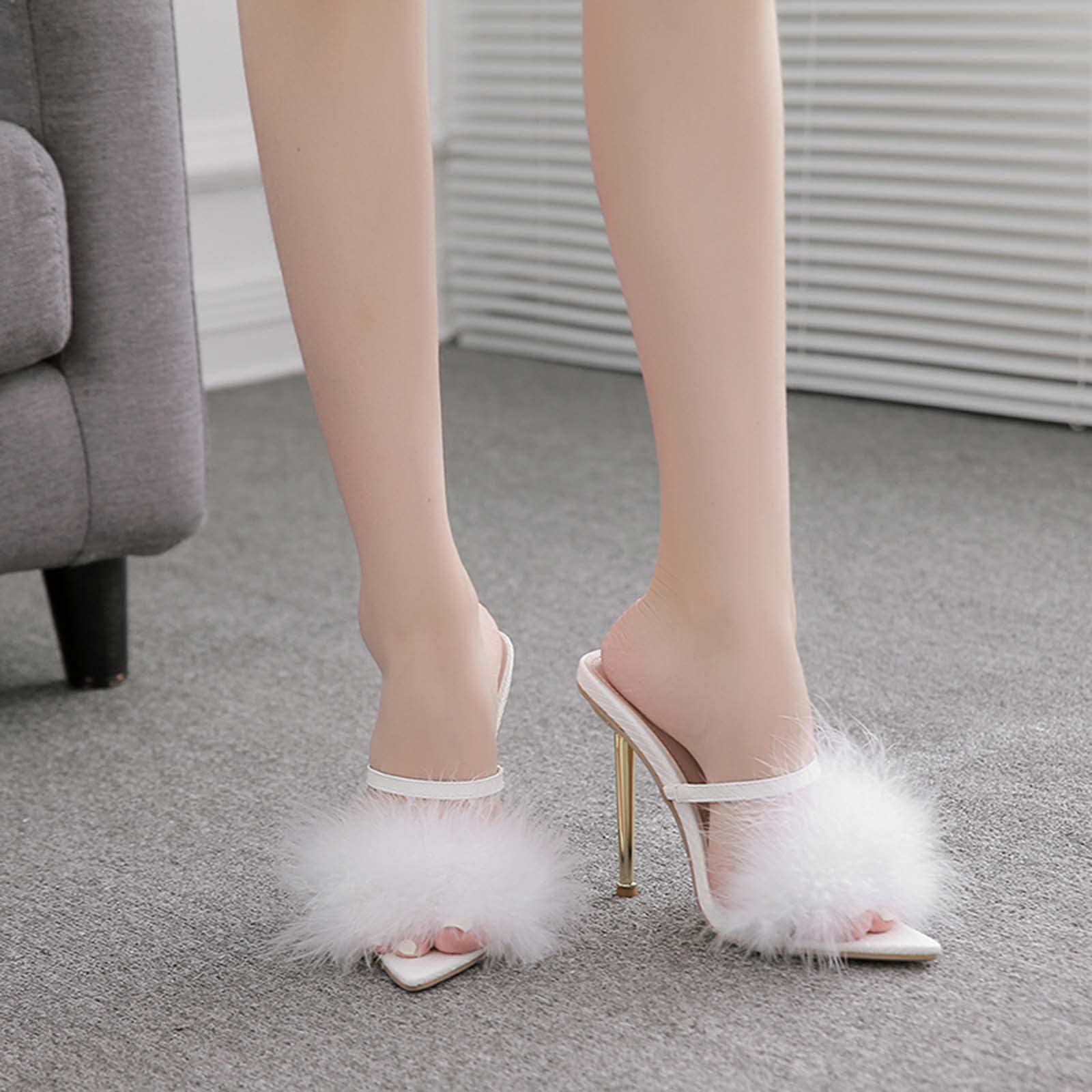 JOEupin Women's Fuzzy Slippers - Soft Fluffy Mules with High Heel Design - Cozy House Shoes for Indoor/Outdoor Wear - Perfect for Lounging, Spa Days & Gift Giving