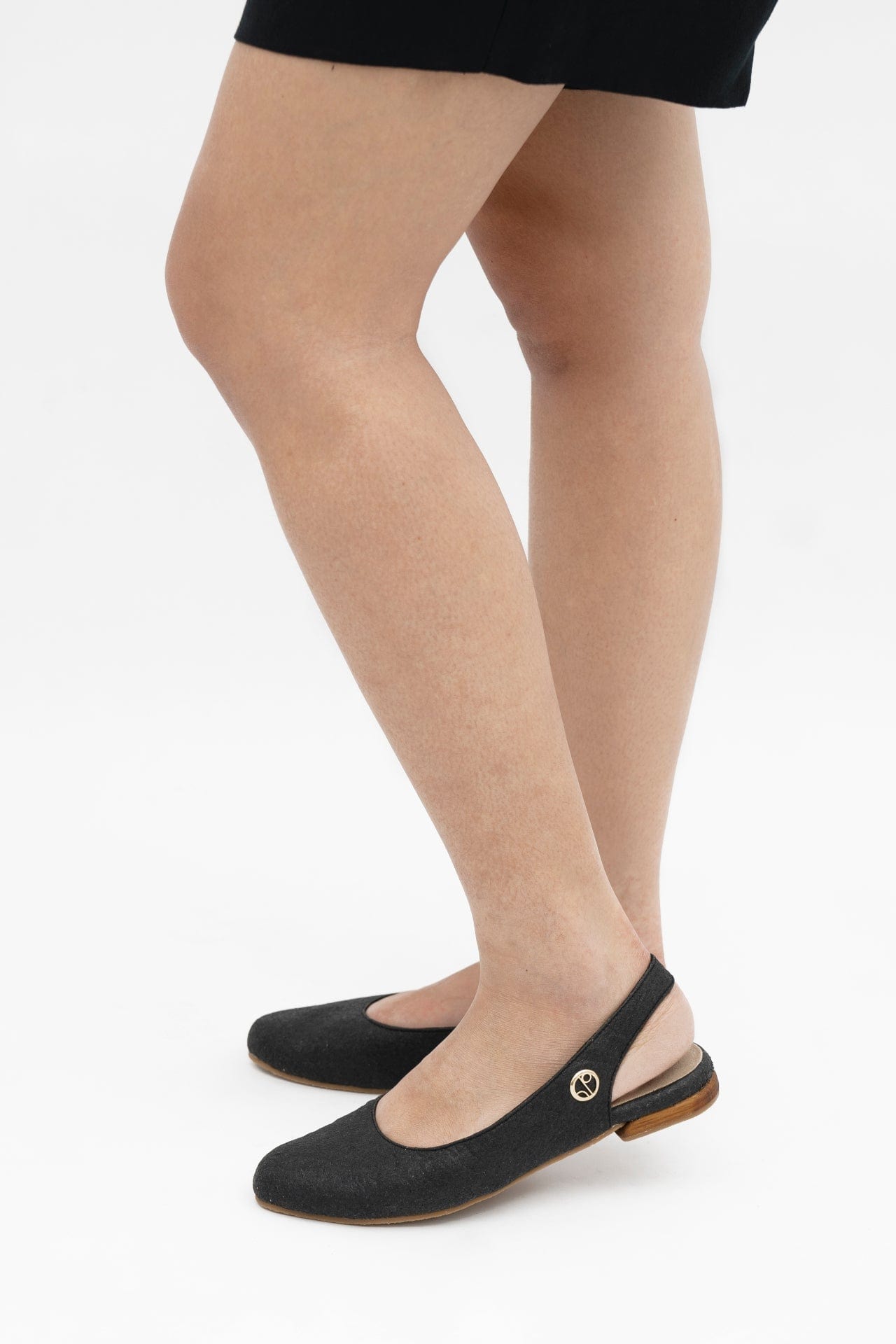 Vegan Leather Sling Back Flats for Women | Cannes Piñatex® Eco-Friendly Shoes | Charcoal Grey | Comfortable & Stylish for Casual Wear, Office & Parties