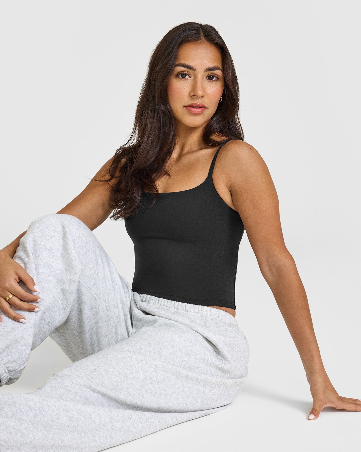 SoftMotion™ Strappy Mid Vest with Built-in Bra Shelf - Soft Black | Seamless Comfort for Yoga, Workouts & Lounge Wear