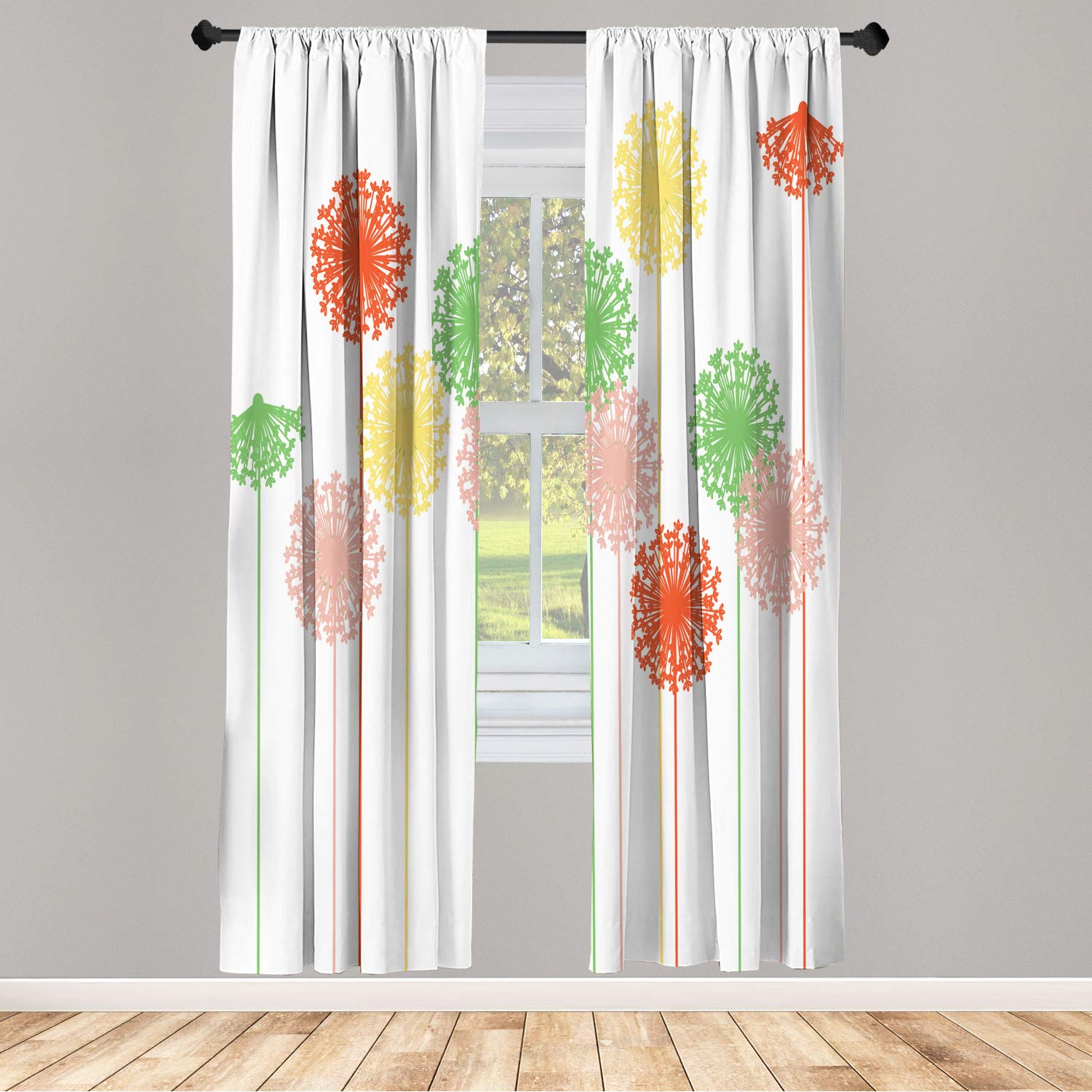 Ambesonne Yellow White Dandelion Window Curtains - Lightweight 2-Panel Set with Rod Pocket, 28