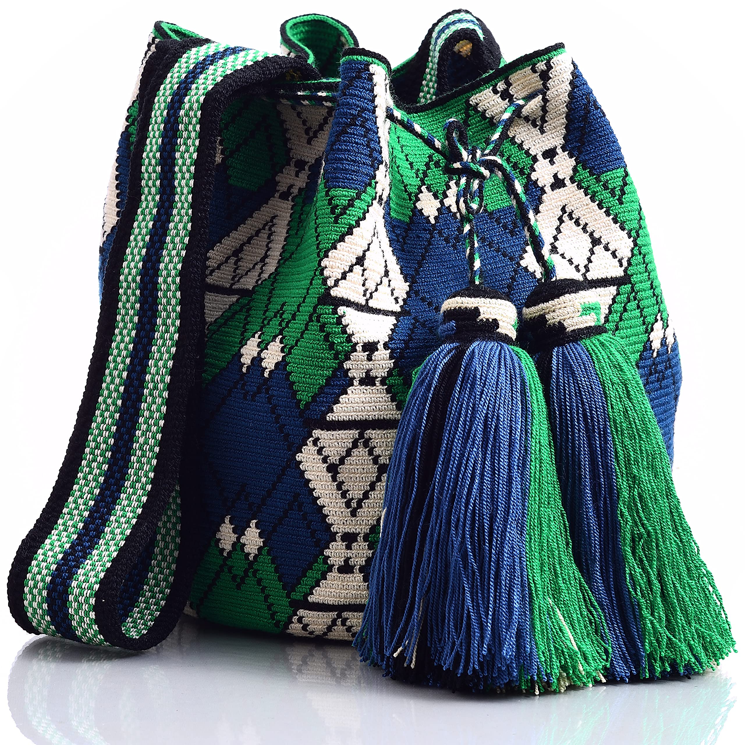 Wayuu Boho Chic Designer Hand Woven Crocheted Tote Bag - Colorful Colombian Tribal Shoulder Purse for Women, Beach, Travel & Everyday Use