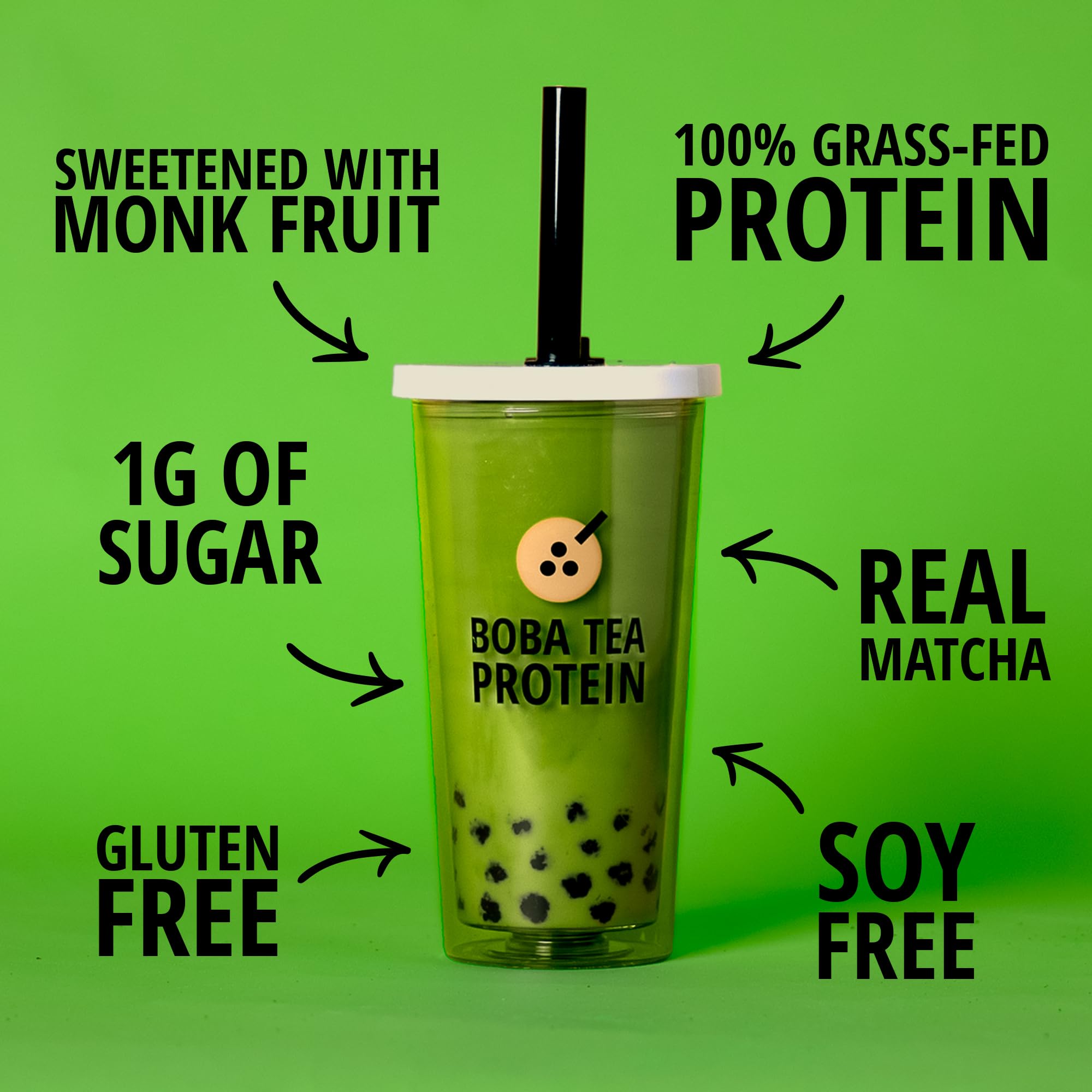 Boba Tea Protein Matcha Latte Powder | 25g Grass-Fed Whey Protein Isolate | Gluten-Free, Soy-Free & Lactose-Free Protein Drink | 19 Servings with Real Ingredients | Perfect for Post-Workout Recovery, Healthy Snacking & Bubble Tea Lovers