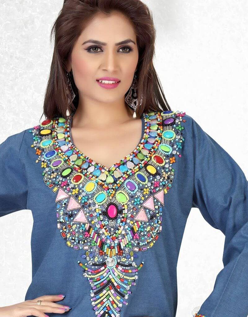 Stylish Denim Short Kaftan Dress for Women - Trendy Summer Cover Up for Beach, Pool, or Casual Outings