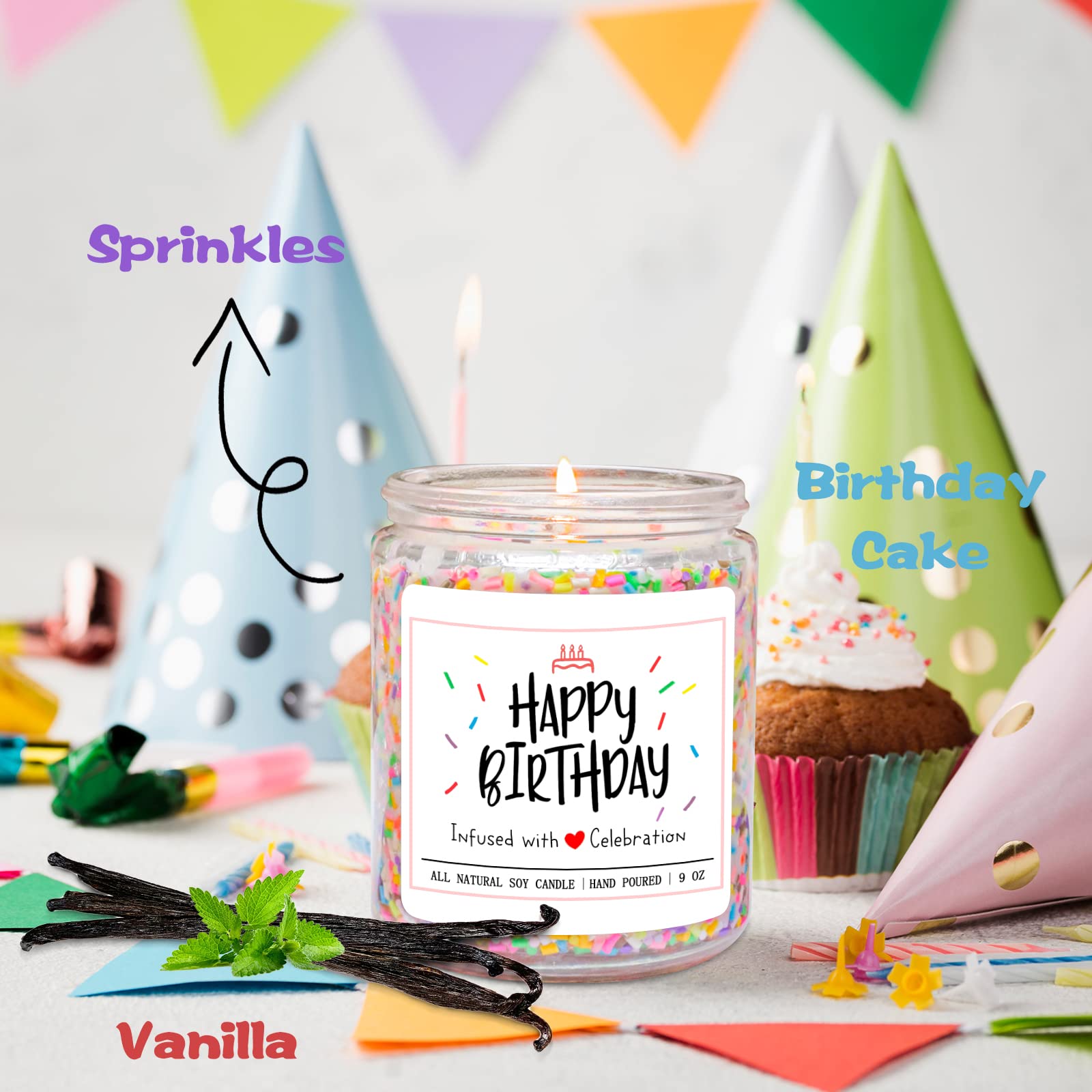 Vanilla Cream Scented Birthday Candles with Sprinkles - Unique Handmade Gift for Women & Men | Best Friend Present, Party Decor, Romantic Home Ambiance