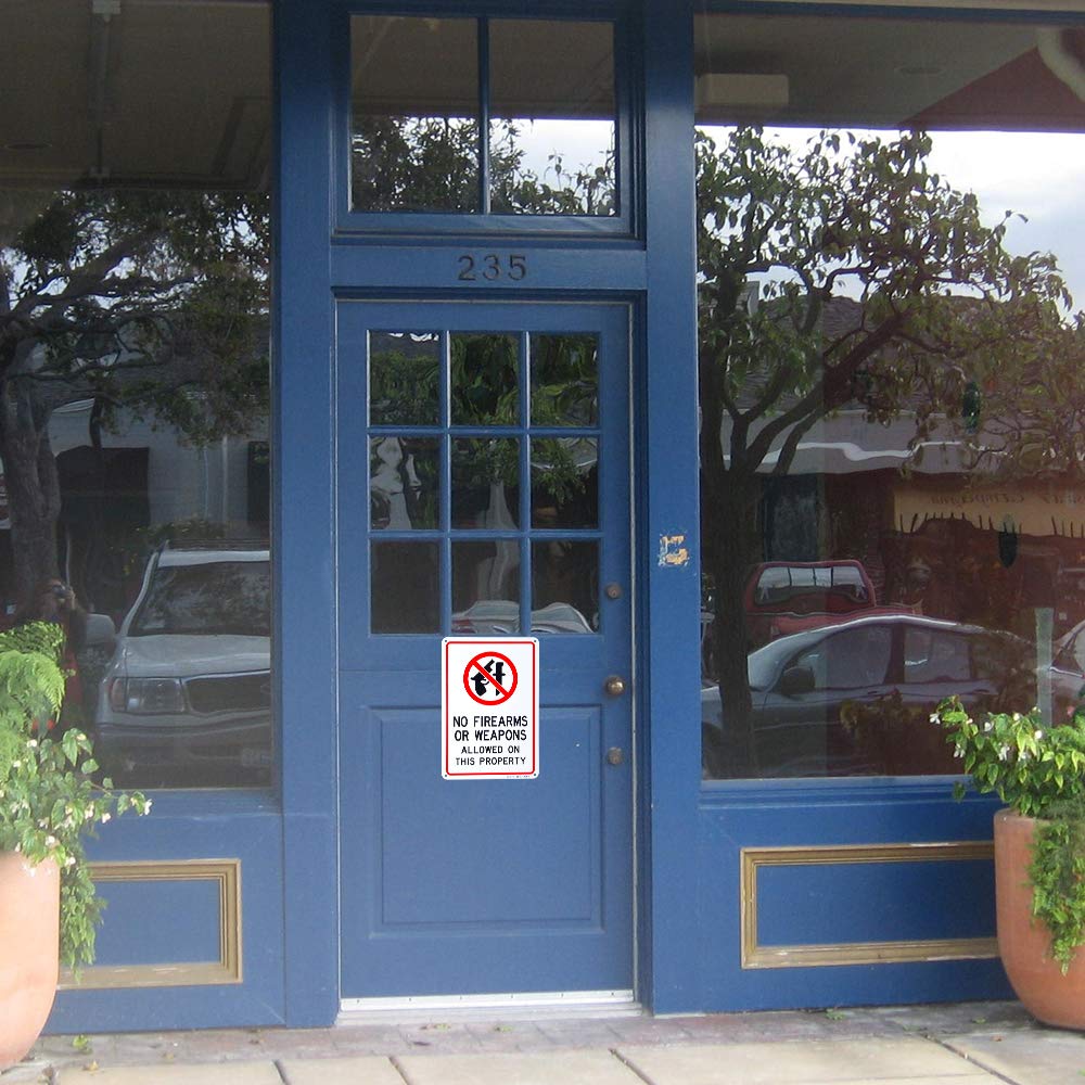 No Firearms Allowed Sign - 2 Pack, 10x7 Inch Aluminum Reflective for Indoor/Outdoor Security
