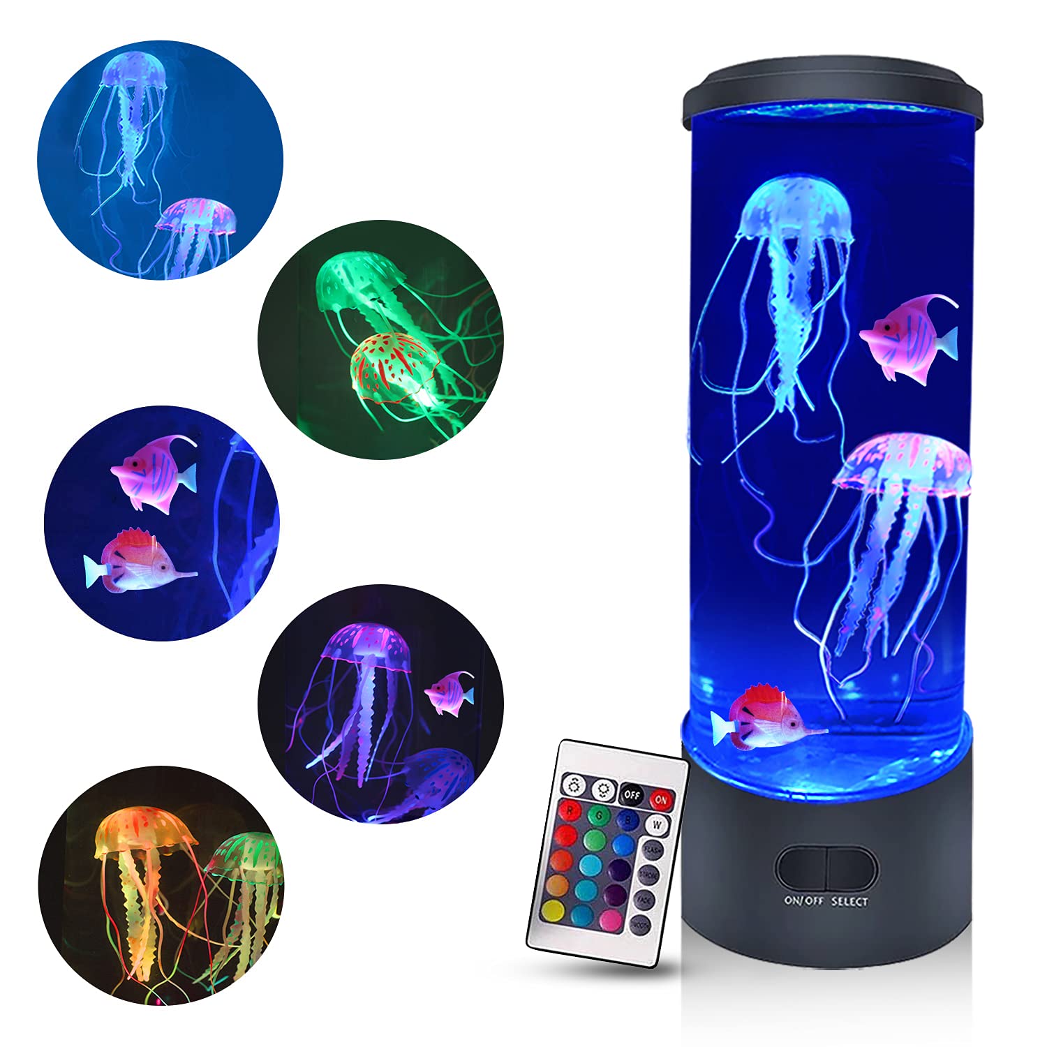 16-Color Changing Jellyfish Lava Lamp - Aquarium Tank Night Light with Floating Jellyfish for Home, Office & Desk Decor | Mood Lighting for Bedrooms, Living Rooms & Relaxation Spaces (Light Blue)