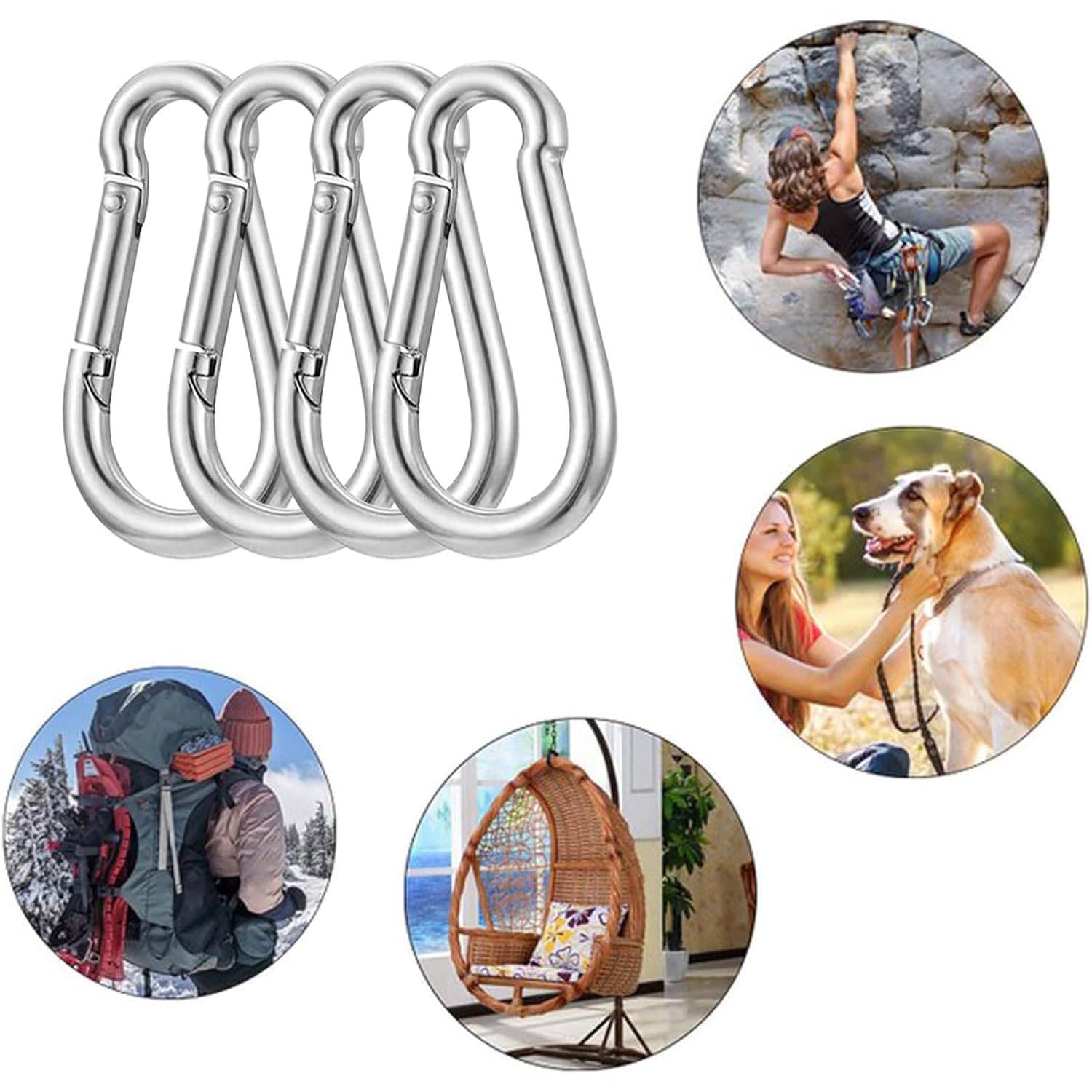 4 Pack Heavy Duty SUS304 Carabiners - 3.15 Inch Rust-Free Clips for Hammocks, Gym, Camping, Hiking, Dog Leash & Outdoor Gear - Perfect for Rock Climbing, Backpacking, Travel & Sports Equipment