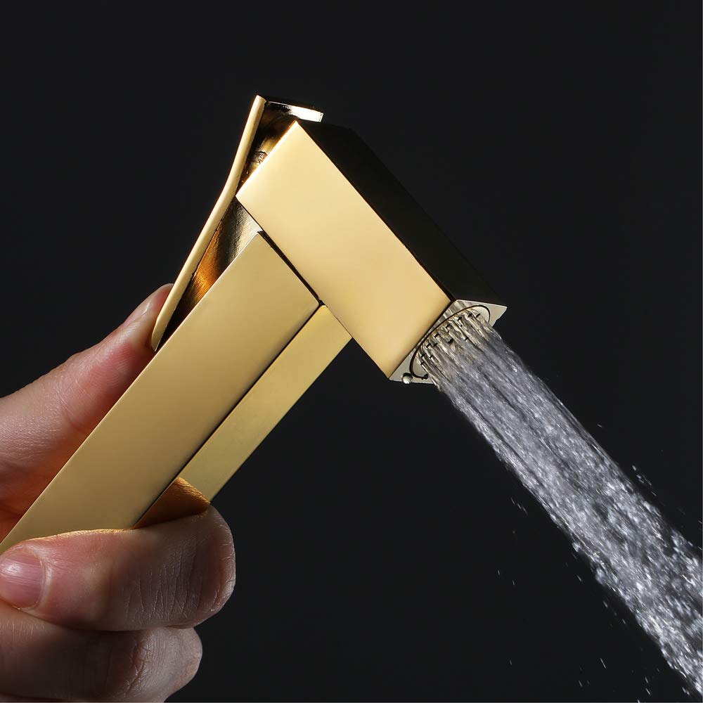 Portable Handheld Toilet Sprayer - Square Brass Shower Tap with Adjustable Spray Nozzle for Bathroom Cleaning, Cloth Diaper Washing & Pet Care (Gold) - Perfect for Home Hygiene, Baby Care and Pet Cleaning Needs
