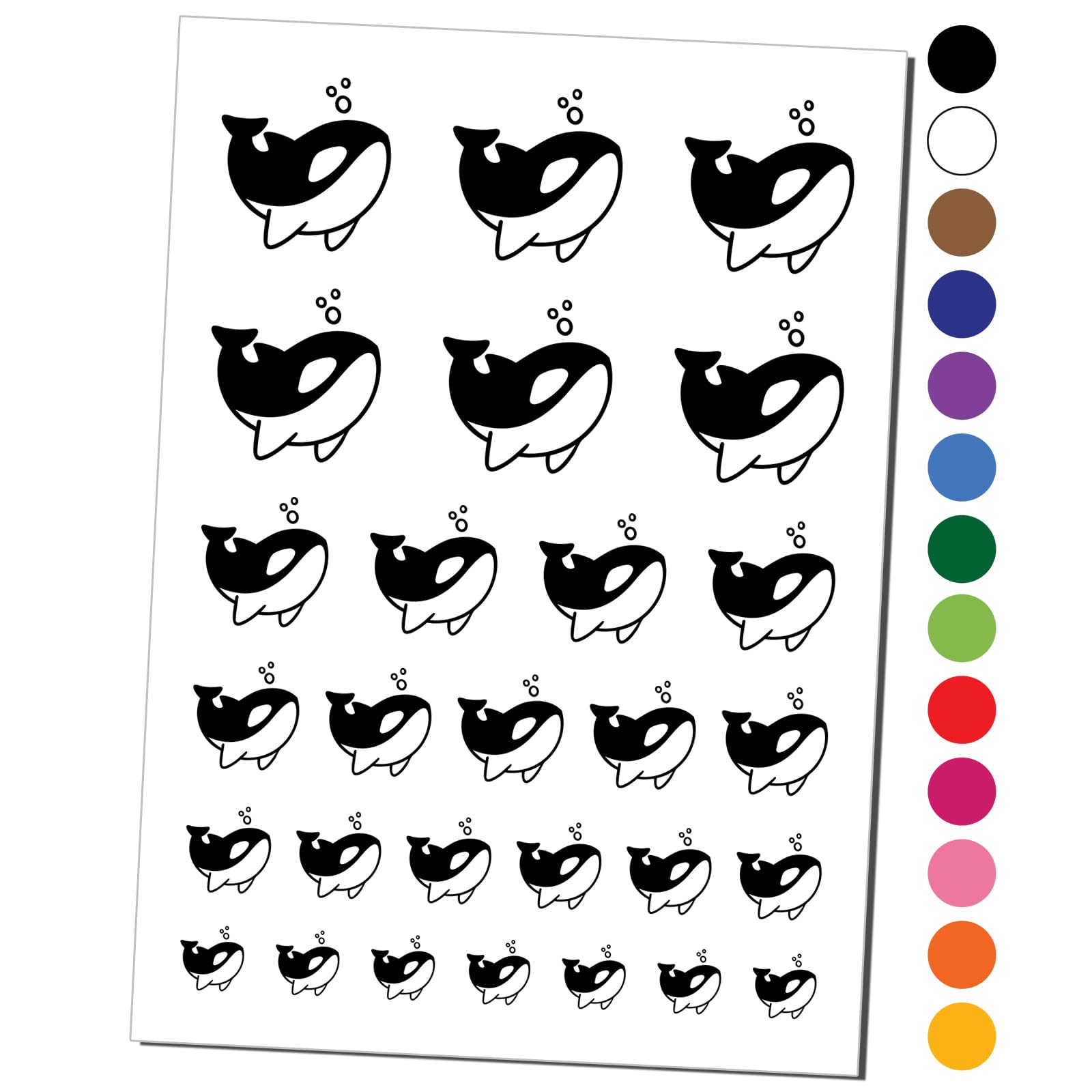 Cute Kawaii Chibi Killer Whale Temporary Tattoo - Waterproof Fake Body Art Stickers (Black, 1 Sheet) - Perfect for Parties, Festivals, and Summer Beach Fun