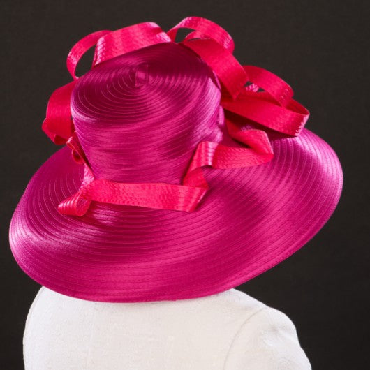 Fuchsia Satin Women's Dress Hat - Elegant Wide Brim Sun Hat for Weddings, Garden Parties & Summer Outfits | NA1071