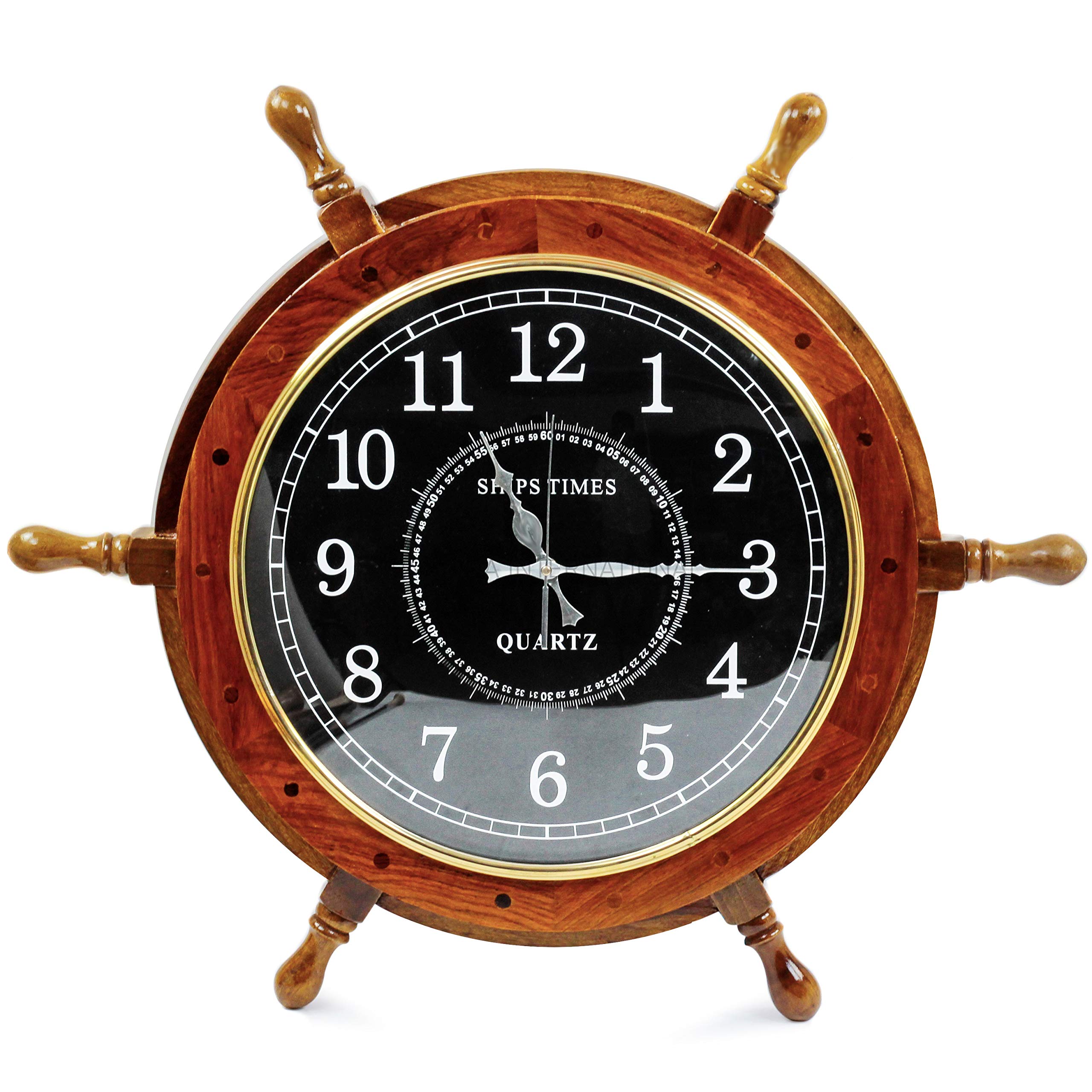 Nagina International Antique Nautical Ship Clock - 24 Inch Heavy MDF Pirate Themed Wall Clock with Black Dial Face | Vintage Home Decor for Living Room, Office & Nursery