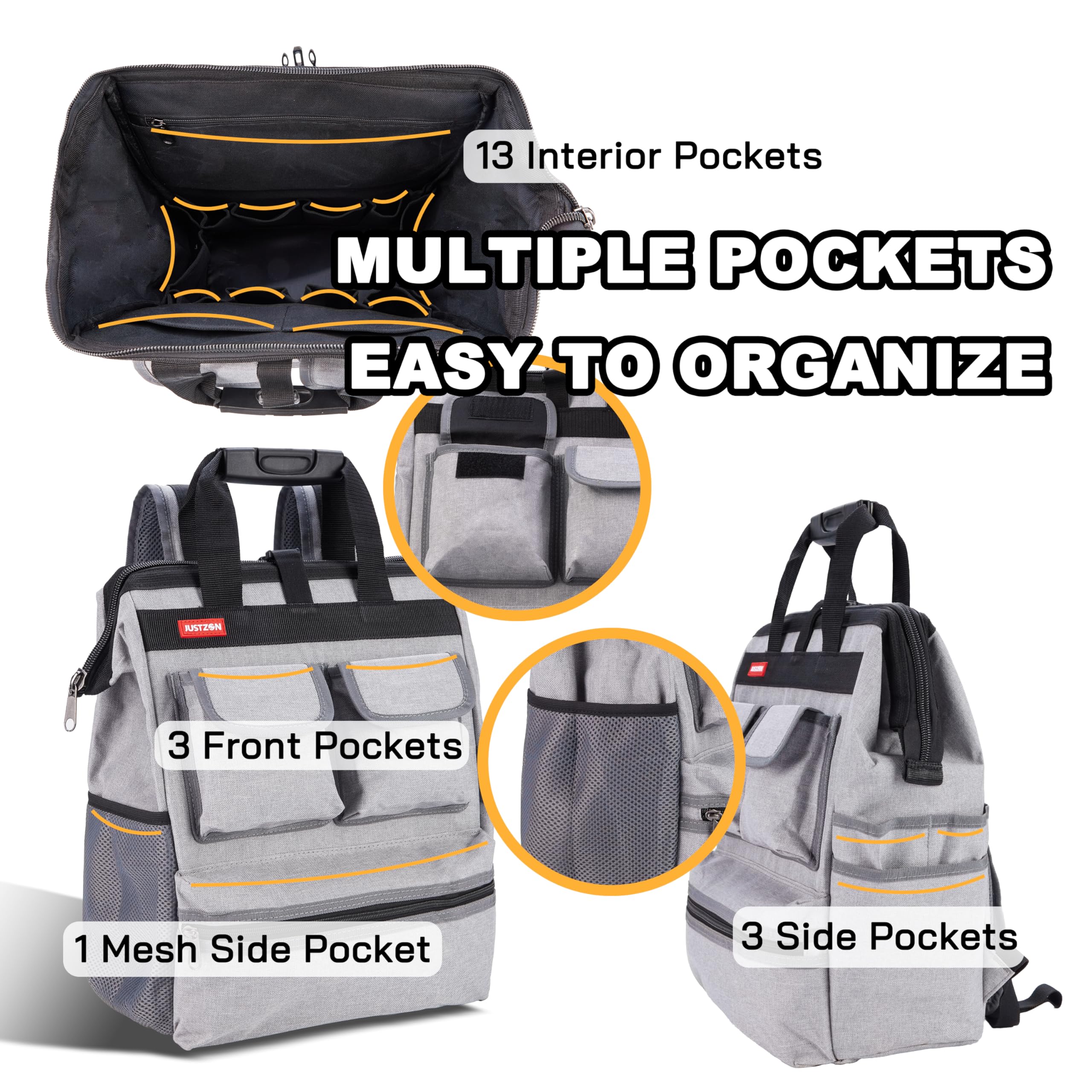 Heavy Duty Backpack Tool Bag with Padded Back Support - Durable Electrician Tool Kit Organizer for Plumbers, HVAC & Cable Technicians - Perfect for Job Sites, Home Repairs & Outdoor Work