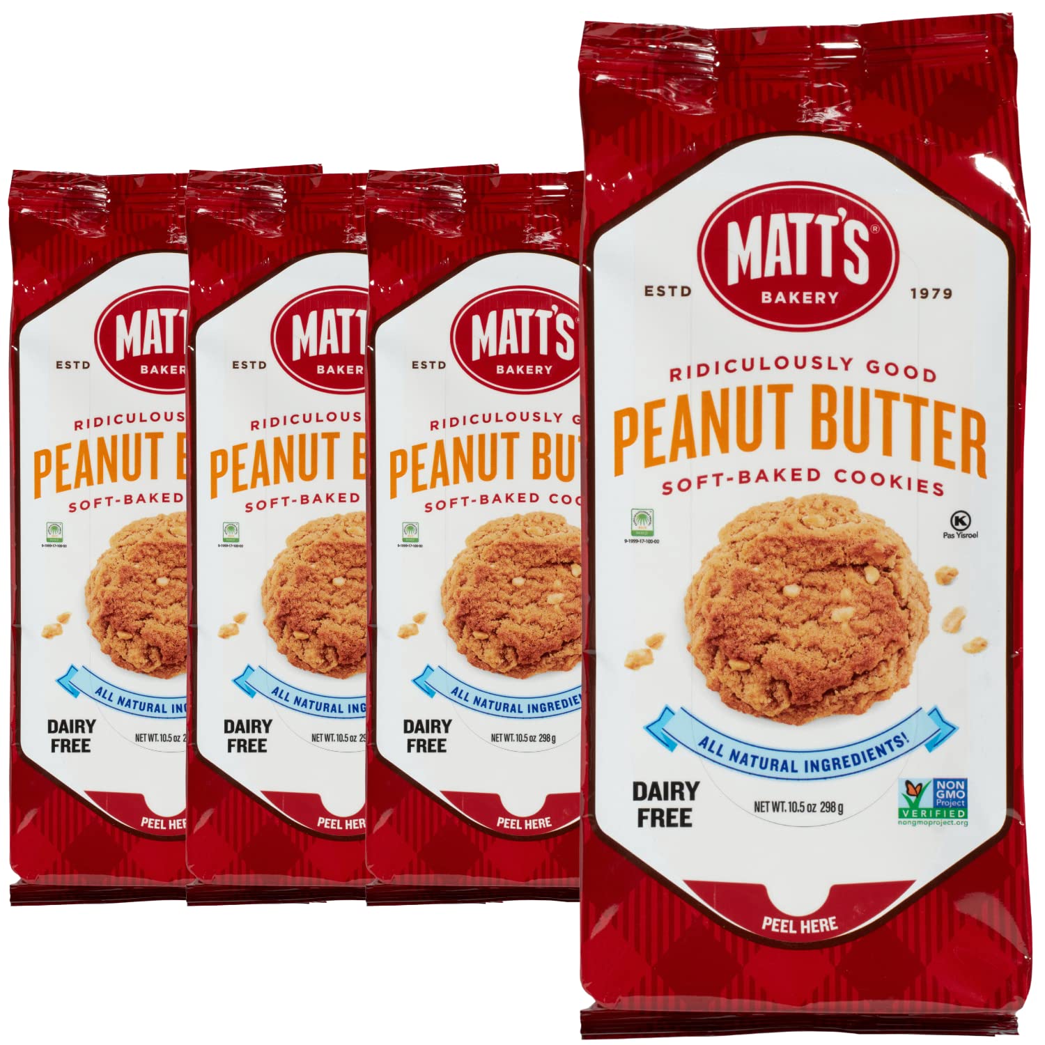 Matt's Bakery Soft-Baked Peanut Butter Cookies - Non-GMO, All-Natural Ingredients, 4 Pack (10.5oz Each) | Perfect for Snacking, Gifts & Family Gatherings