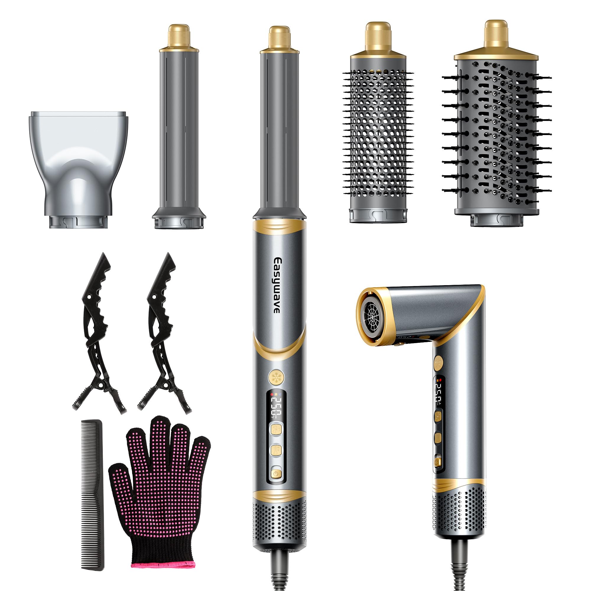 Easywave 5-in-1 Air Wrap Hair Styler & Hot Air Brush Set - Professional Hair Dryer for Fast Drying, Curling, Volumizing & Smoothing with Oval Brush & Concentrator - Perfect for Salon-Quality Styling at Home, Travel & Daily Hair Care
