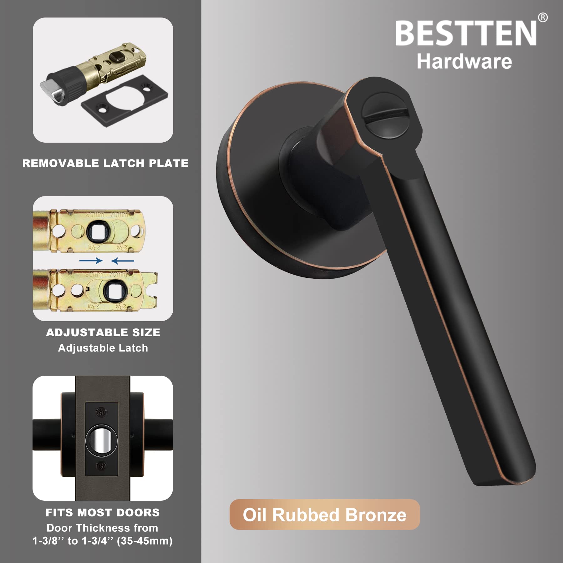 BESTTEN 5-Pack Heavy Duty Oil Rubbed Bronze Privacy Door Handles with Removable Latch Plate - Vienna Series Round Knob Design for Bathroom, Bedroom, Commercial & Residential Use | Durable Hardware for Interior Doors, Cabinets & Home Renovation Projects