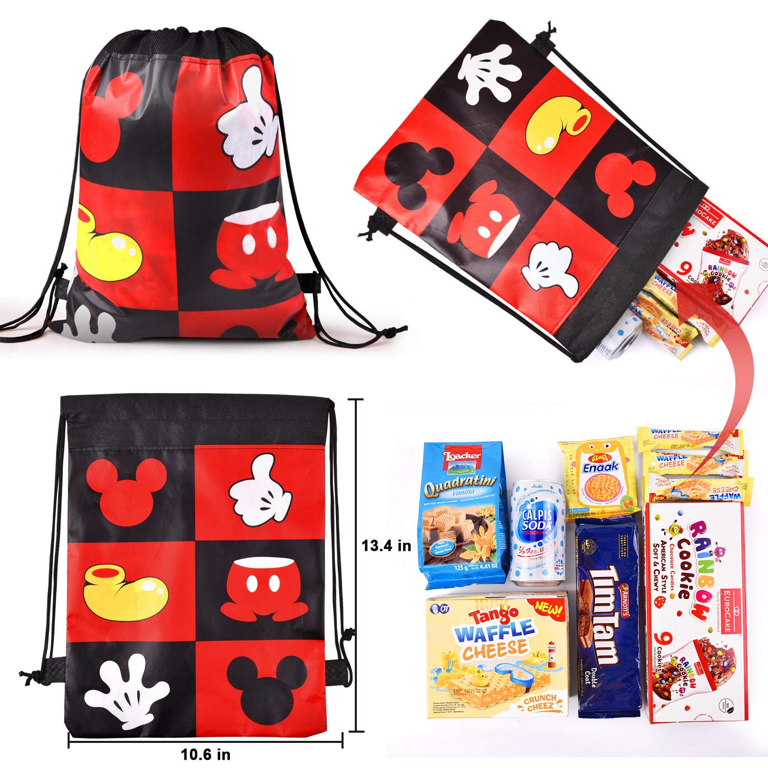Rekcopu Mickey Mouse Favor Bags - Reusable Non-Woven Treat Candy Goodie Gift Bags for Baby Birthday Party Supplies & Baby Shower Decorations | Perfect for Mouse Theme Parties, Halloween Treats & Kids' Celebration Favors