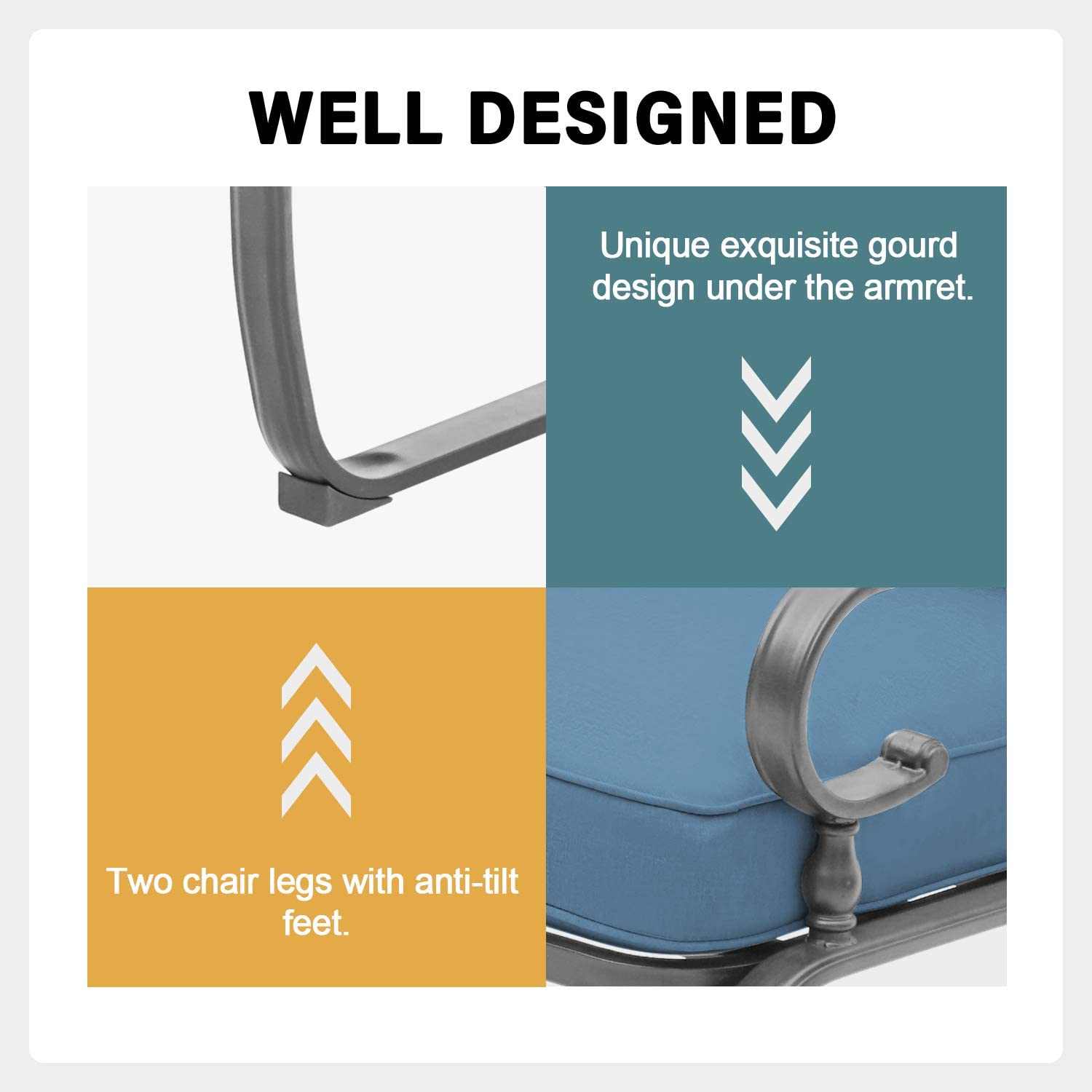 SUNCROWN 3-Piece Outdoor Patio Bistro Set with Spring Motion Chairs & Round Cafe Table - Steel Frame Conversation Furniture with Cushions (Peacock Blue) - Perfect for Garden, Balcony, and Backyard Relaxation