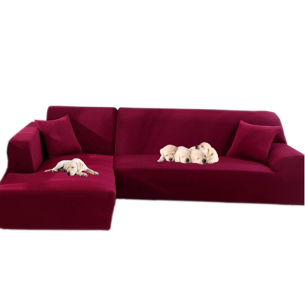 Stretch L-Shaped Sofa Slipcover 2-Piece Set - Wine Red Sectional Couch Cover for 3+3 Seater, Soft Spandex Furniture Protector - Perfect for Living Room, Family Room & Home Theater Comfort