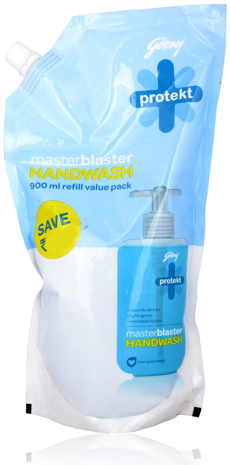 Godrej Protekt Hand Wash Refill - Master Blaster 900ml Pouch | Antibacterial Liquid Soap for Home, Kitchen & Bathroom Use