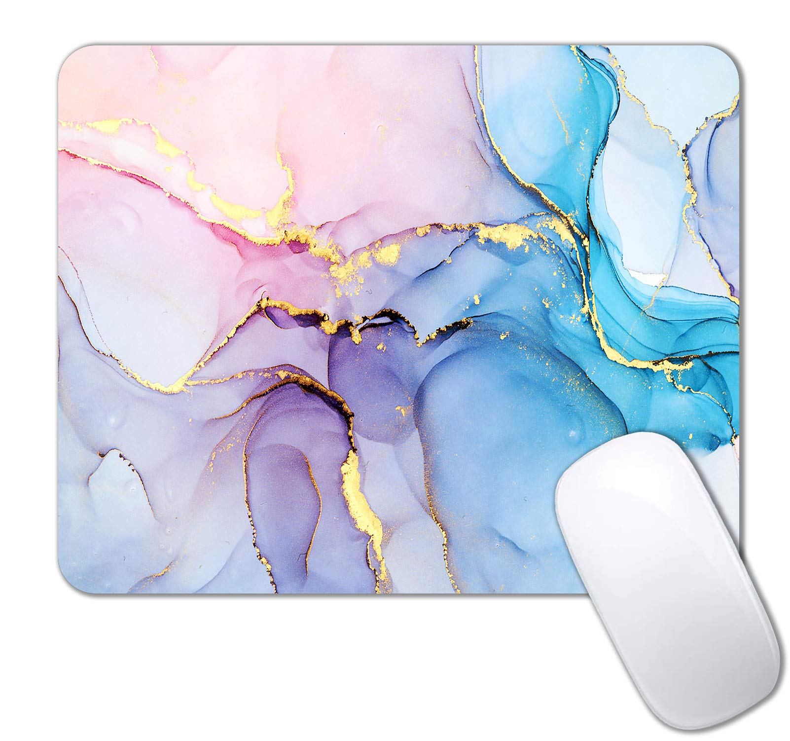 IMAYONDIA Blue Pink Ink Marble Mouse Pad - Non-Slip Rubber Base, Waterproof Office Mouse Mat with Custom Design, 9.5 x 7.9 Inch Desktop Golden Marbling Mousepad for Women - Perfect for Work, Gaming & Home Office Use