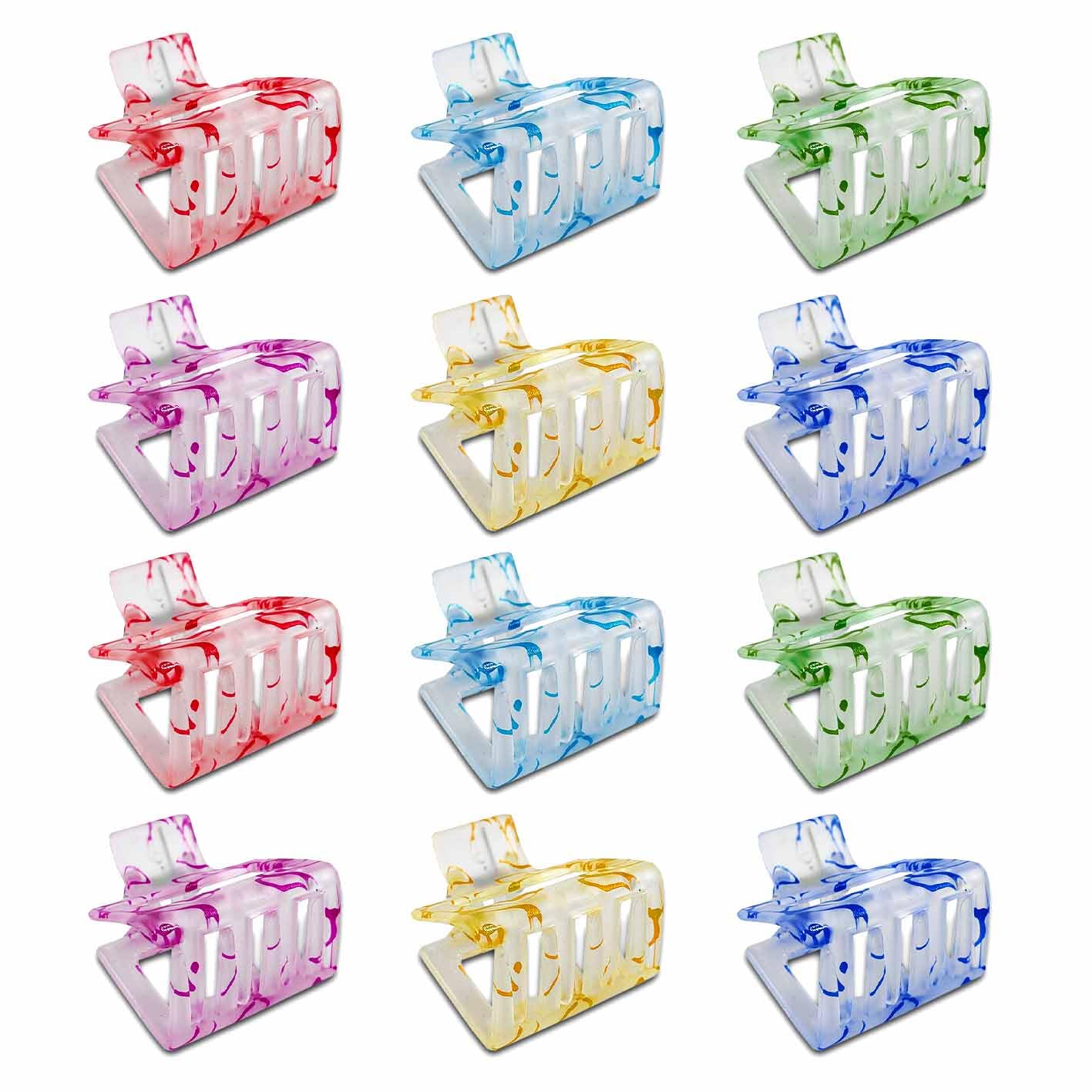 Adhvik Matte Printed Hair Claw Clips for Women - Pack of 12 Colorful Hair Clips for Everyday Use, Styling, Work, School & Travel
