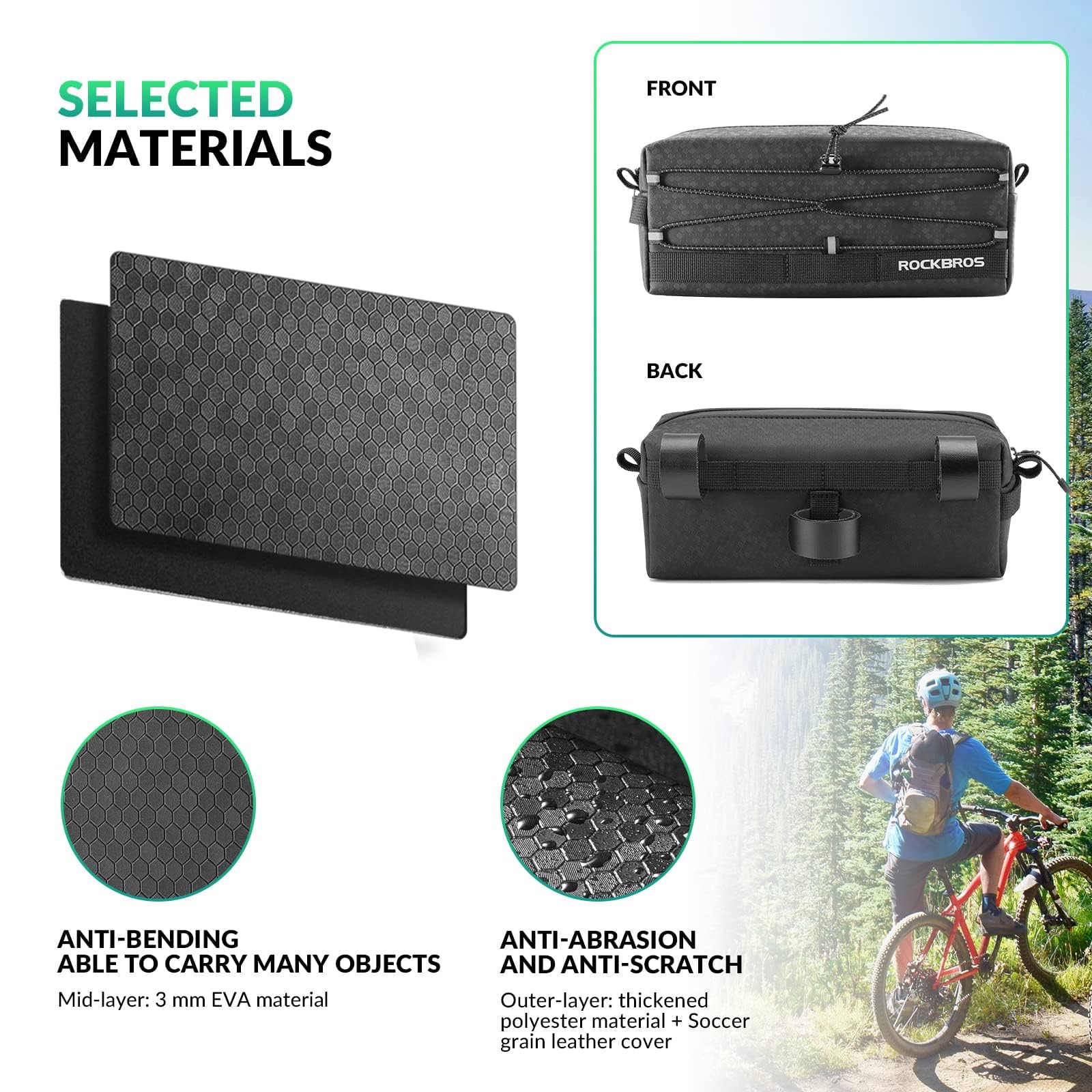 ROCKBROS Waterproof Bike Handlebar Bag - Front Frame Storage with Adjustable Shoulder Strap | Cycling Accessories for Commuting, Mountain Biking & Outdoor Adventures