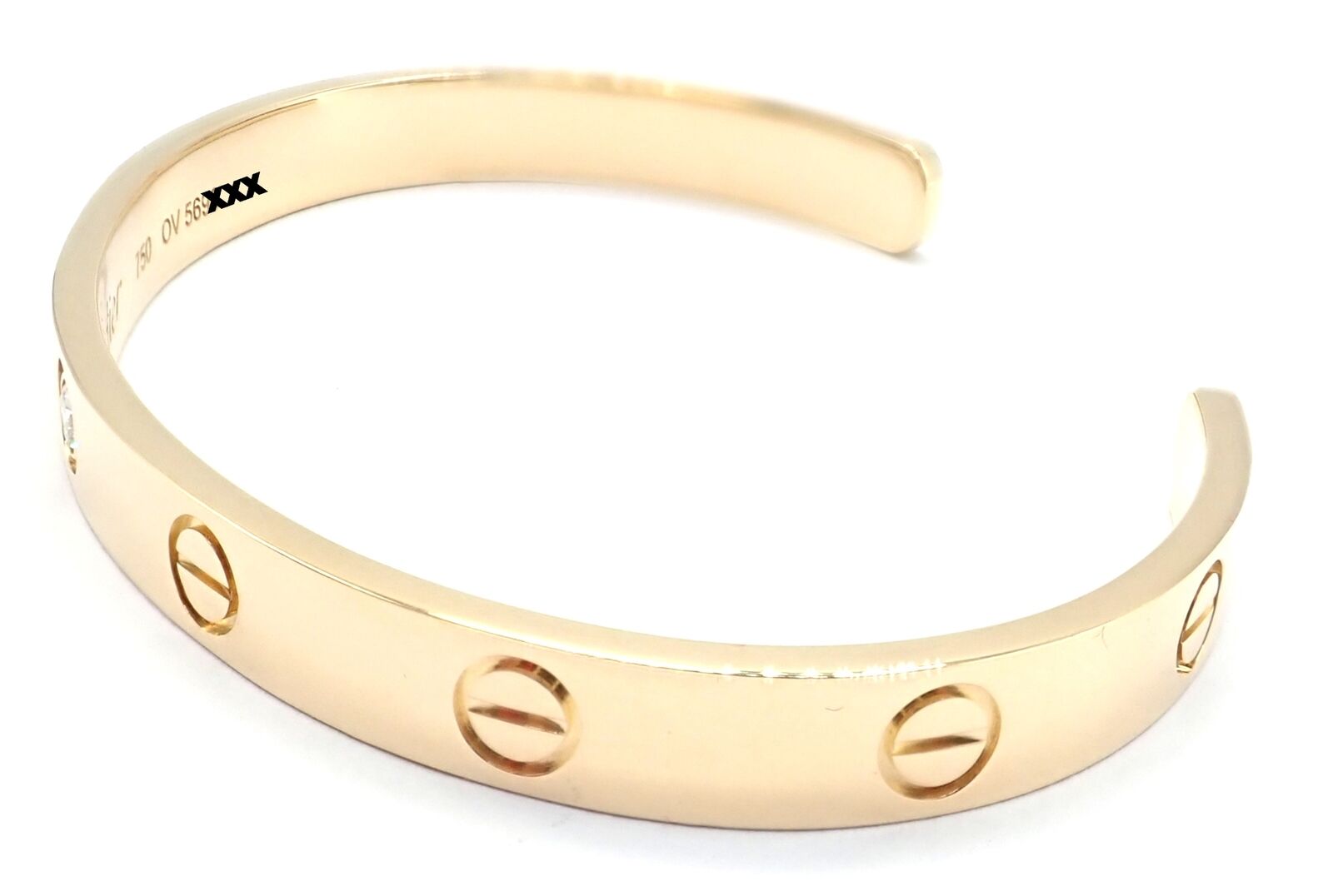 Authentic Cartier 18K Yellow Gold Diamond Love Cuff Open Bracelet - Size 17 - Luxury Jewelry for Women, Perfect for Anniversaries, Weddings & Special Occasions