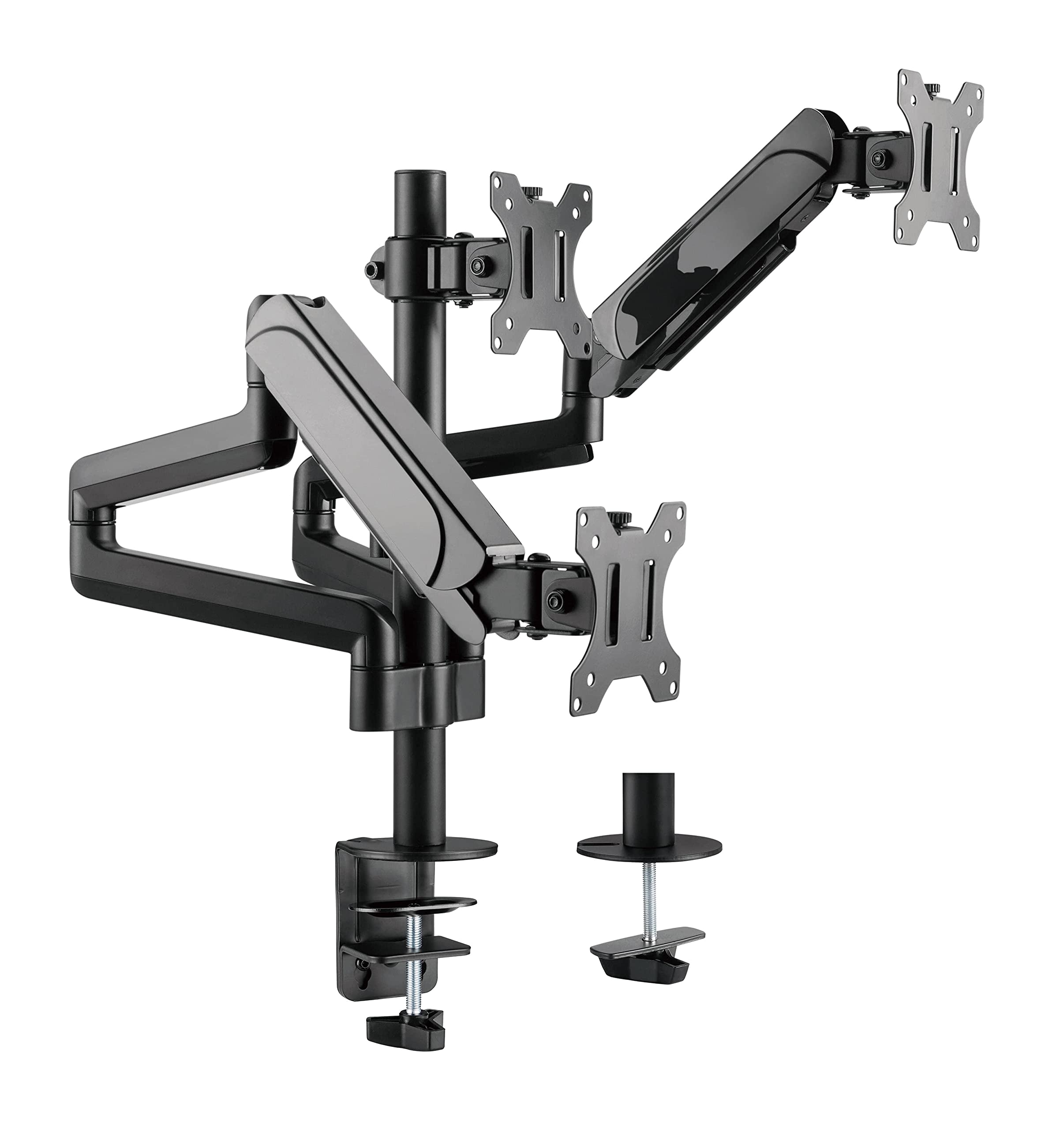 PrimeCables Triple Monitor Stand Mount for 17-27 Inch LCD Screens - Heavy Duty Adjustable Gas Spring Desk Mount with Grommet Kit & Clamp (Black) - Perfect for Home Office, Gaming Setup & Multi-Tasking Workspaces