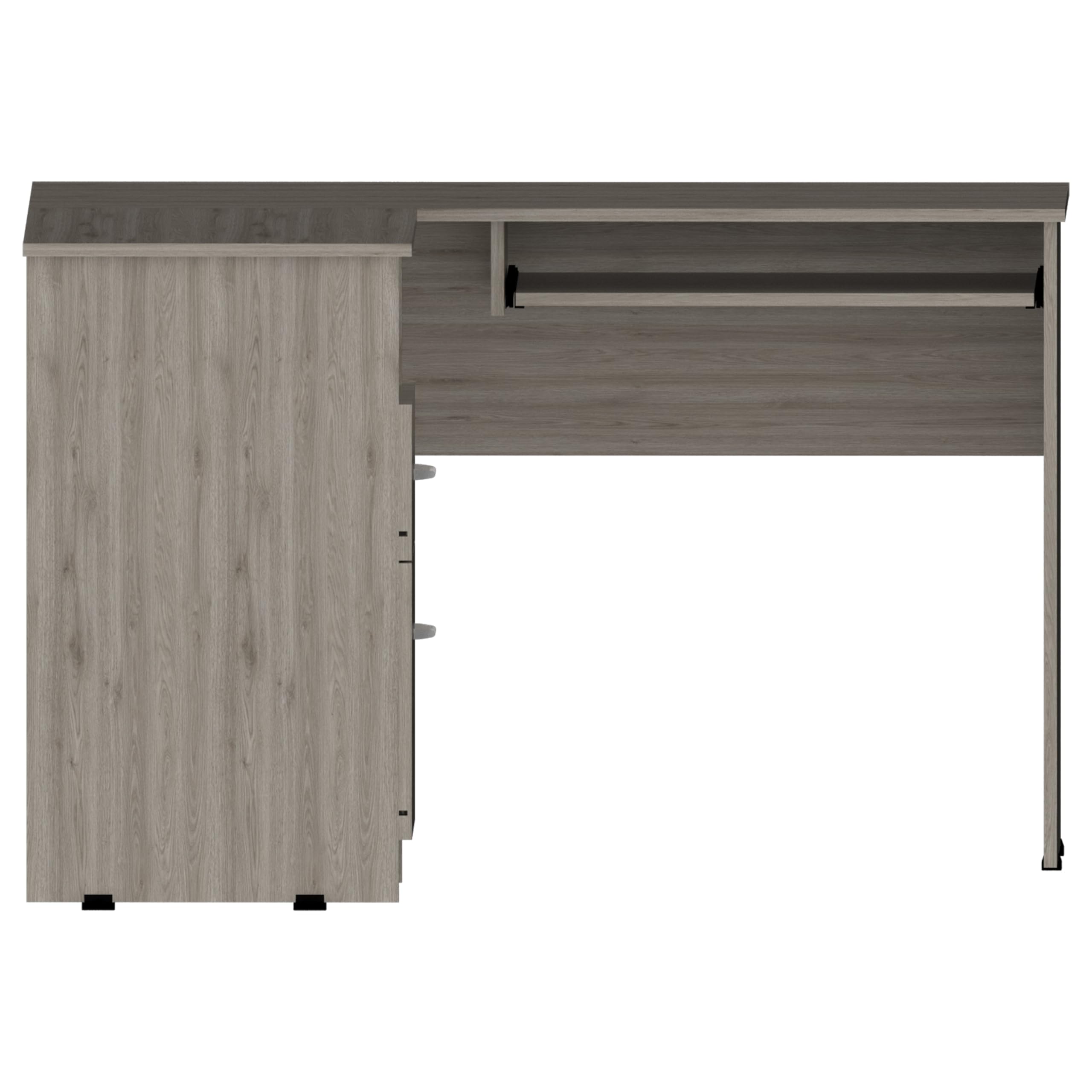 Tuhome L-Shaped Computer Desk with Keyboard Tray, 2 Storage Drawers & Open Shelf - Light Gray Home Office Workstation for Small Spaces | Study Desk for Students, Gaming Setup for PC Gamers