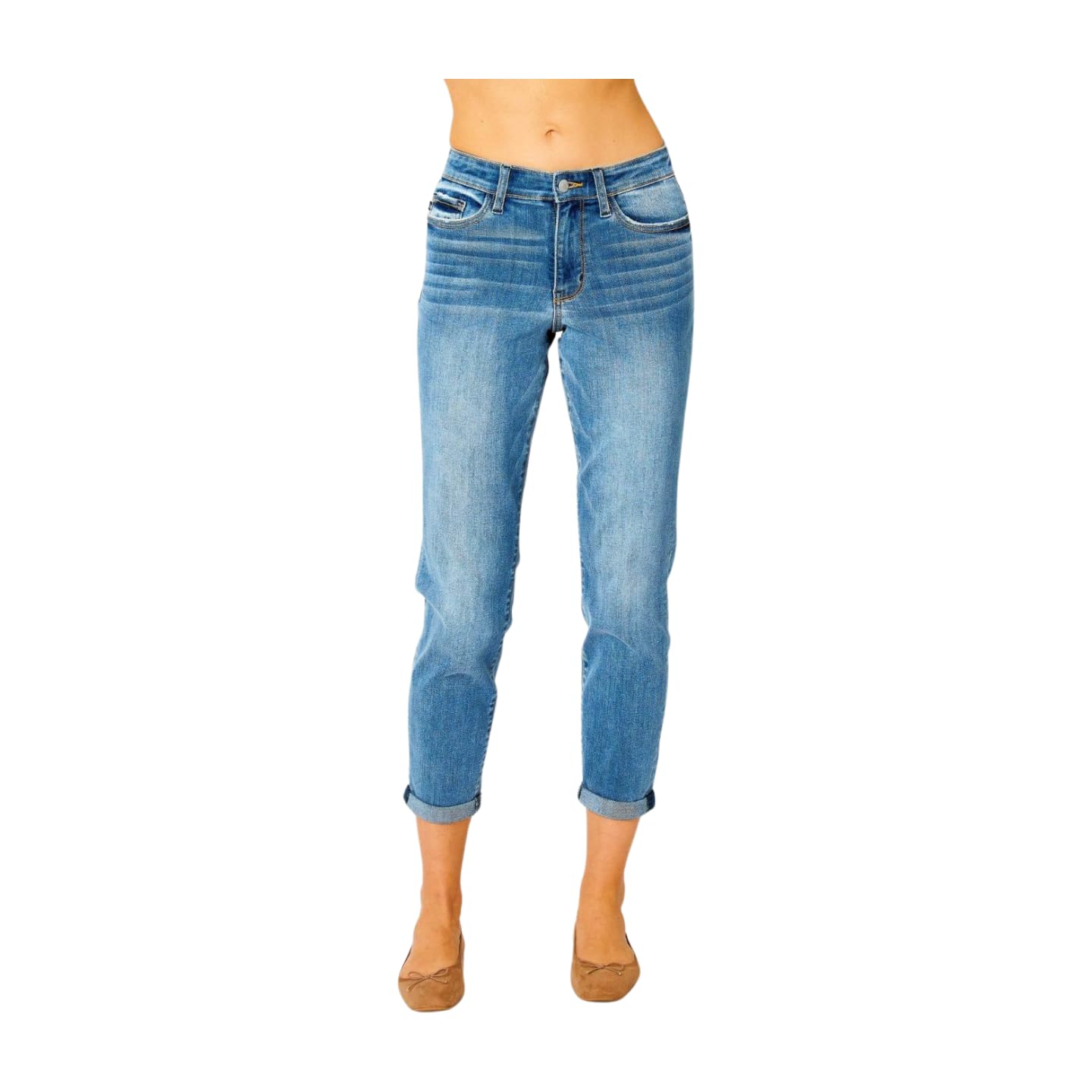 Judy Blue Women's Slim Fit Cuffed Hem Jeans - High Waisted Stretch Denim Pants for Casual & Everyday Wear