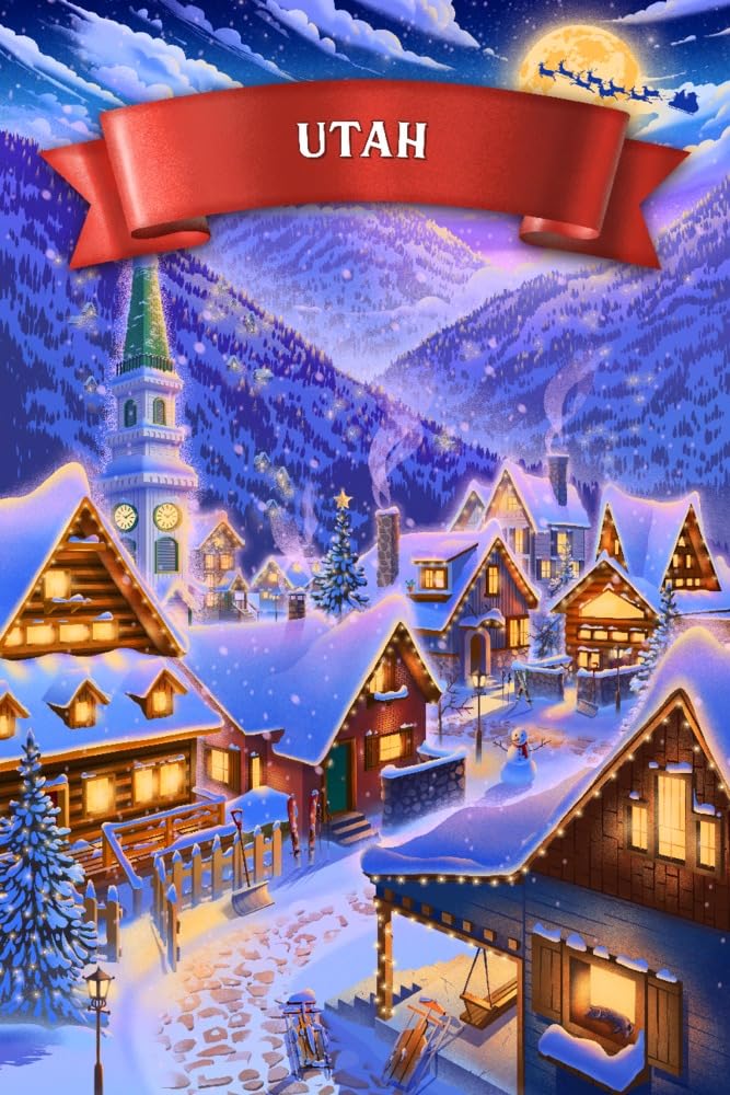 Utah Sleepy Winter Christmas Village Wall Art - 16x24 Wrapped Canvas for Holiday Home Decor - Perfect for Living Room, Bedroom & Office Seasonal Decoration