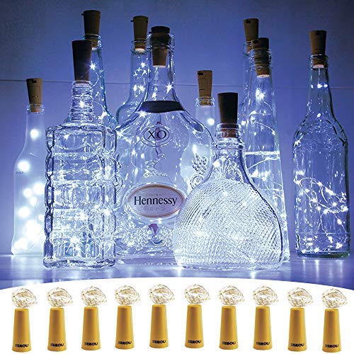 YKB 20 LED Wine Bottle Lights with Cork - 10 Pack 3.3ft/1m Copper Wire Fairy String Lights (Cool White) | Battery Operated for DIY, Parties, Weddings, Christmas & Halloween Decor | Perfect for Table Centerpieces, Gift Wrapping & Home Ambiance