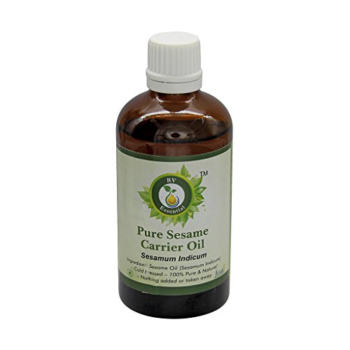 100% Pure & Natural Cold Pressed Sesame Carrier Oil (100ml) - Sesamum Indicum for Aromatherapy, Massage & Skin Care - RV Essential Premium Grade Oil for Hair Growth & Relaxation