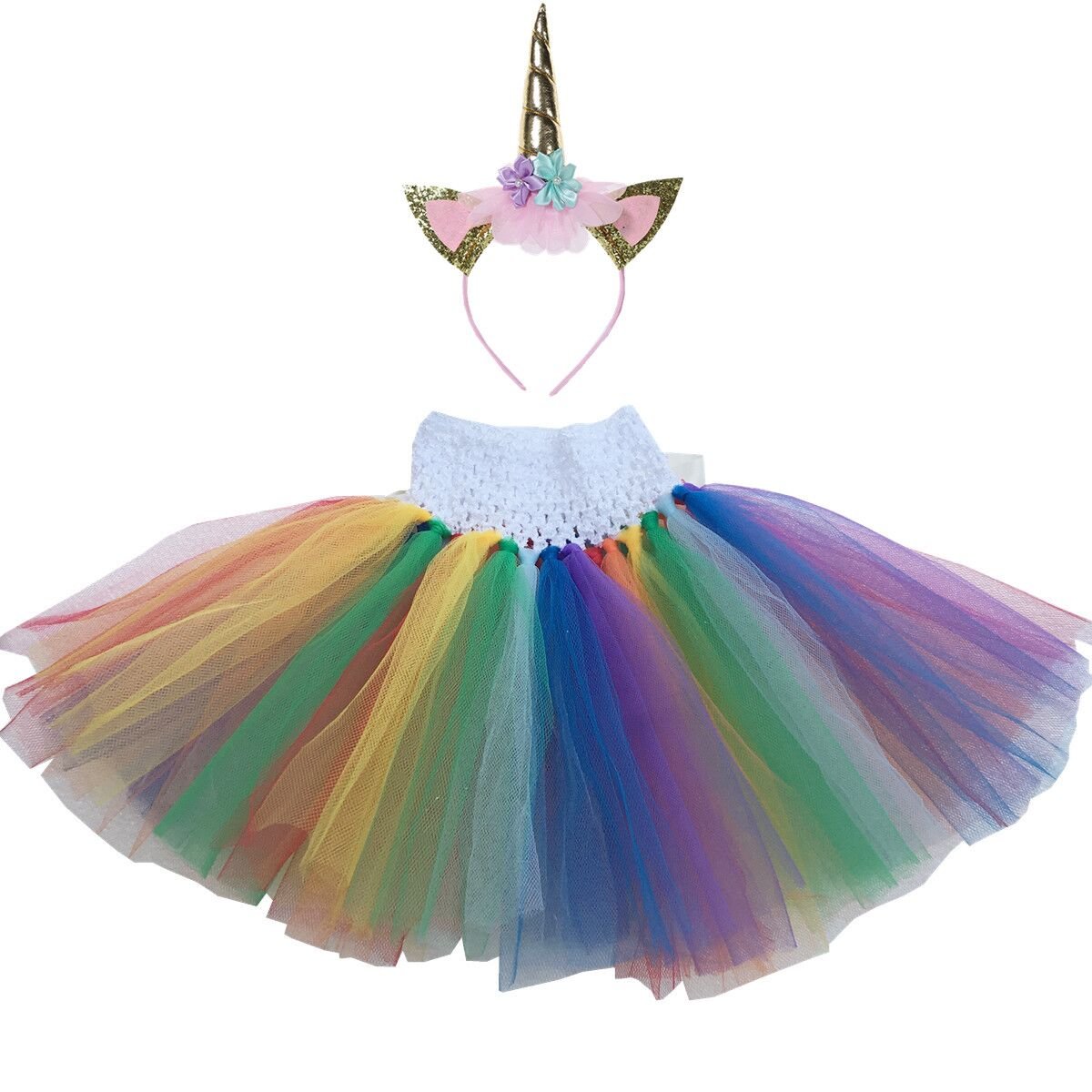 Baby Girl Colorful Tutu Skirt and Unicorn Headband Set - Ballet Recital Outfit, Birthday Party Dress, Photo Shoot Costume for Toddlers & Kids Dance Performances