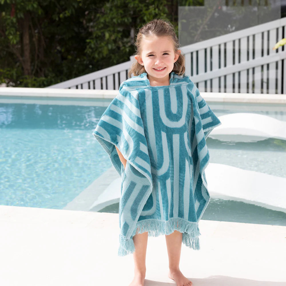 Bambury HiLo Kids Beach Poncho - Quick Dry Swim Cover Up, UV Protection, Turquoise Blue - Perfect for Pool, Beach & Water Park Adventures