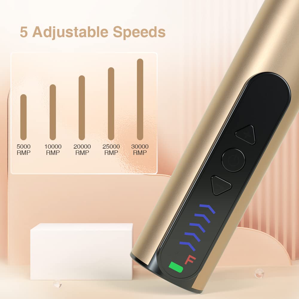 Professional 30000RPM Rechargeable Nail Drill Kit for Acrylic & Gel Nails - 18K Gold Electric Nail File with 8 Bits | At-Home Manicures, Salon Quality Nail Art, DIY Nail Extensions & Pedicures