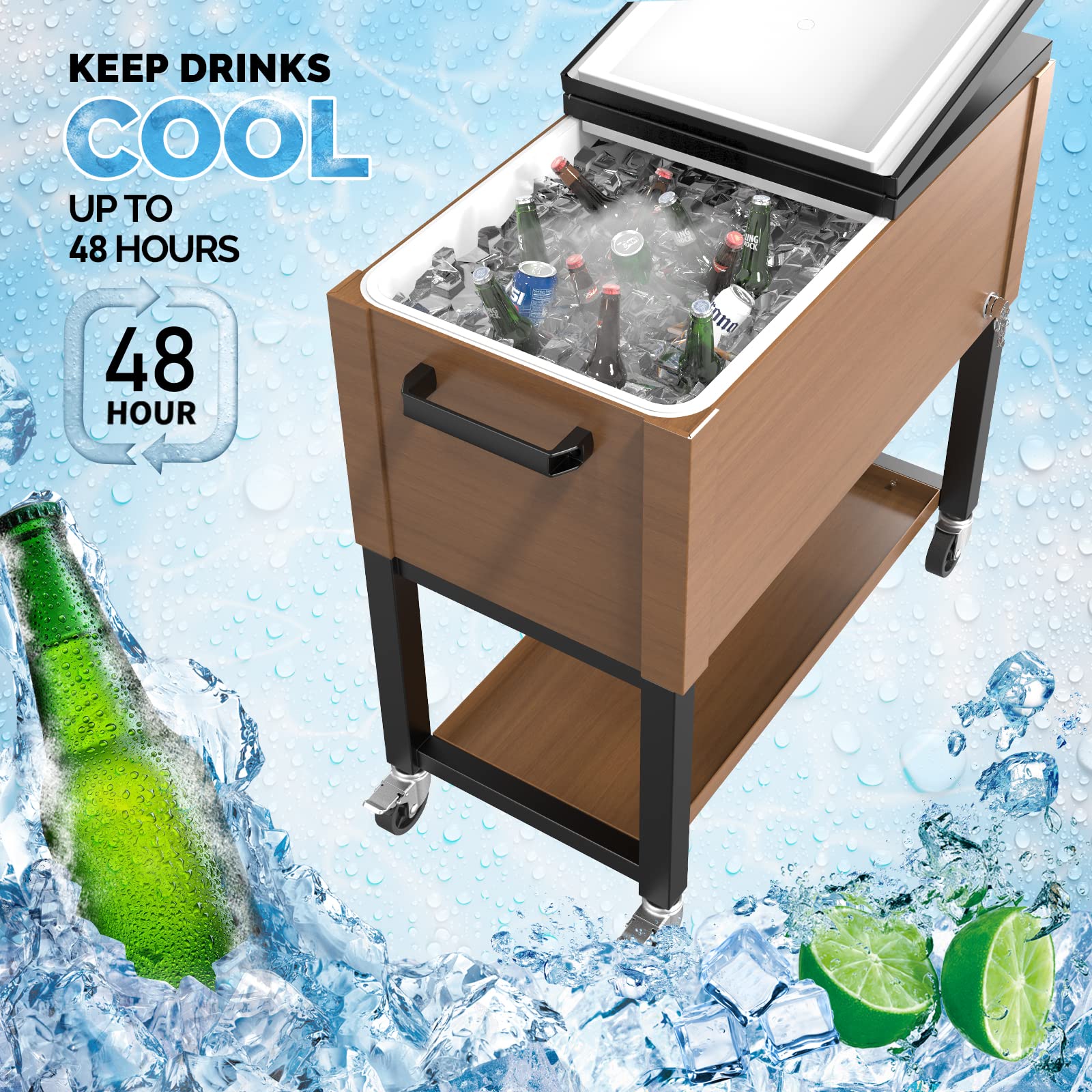 VINGLI 80 Quart Rolling Cooler with Wheels - Portable Outdoor Ice Chest for Camping, Beach, BBQ & Tailgate Parties - Heavy Duty Patio Beverage Cart for Picnics, Backyard Gatherings and Outdoor Events