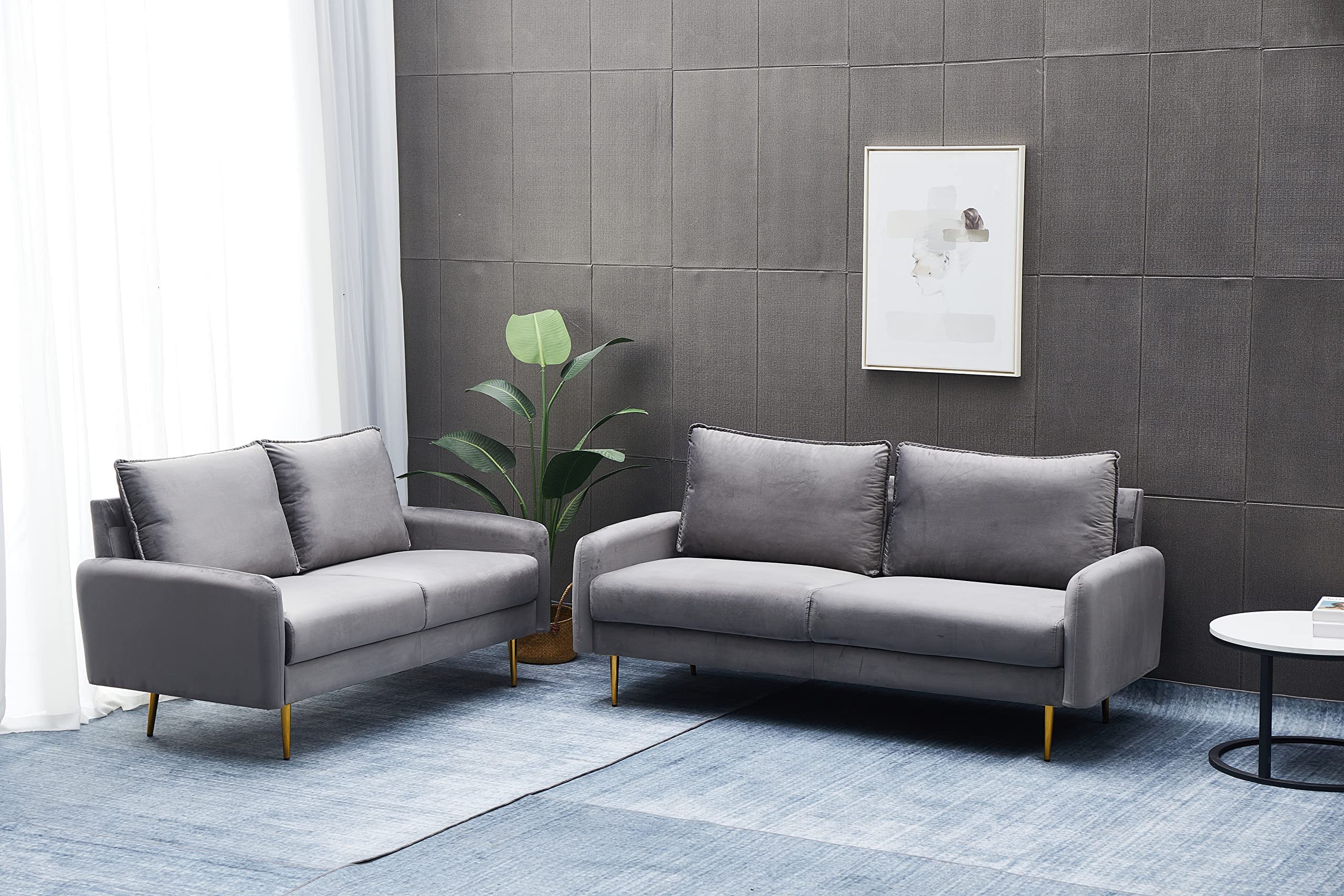 Luxury Velvet Sofa - Modern Tufted Loveseat with Sturdy Metal Legs for Living Room, Bedroom, Office | Soft Grey Contemporary Couch for Small Spaces & Cozy Home Decor