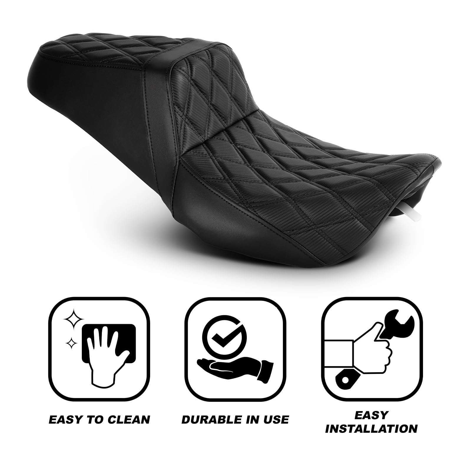 Harley Davidson Touring Seat - Diamond Stitched One-Piece Driver & Passenger Seat for Road King 1997-2007 & Street Glide 2006-2007 (Black Stitching) | Premium Comfort for Long Rides & Cruising