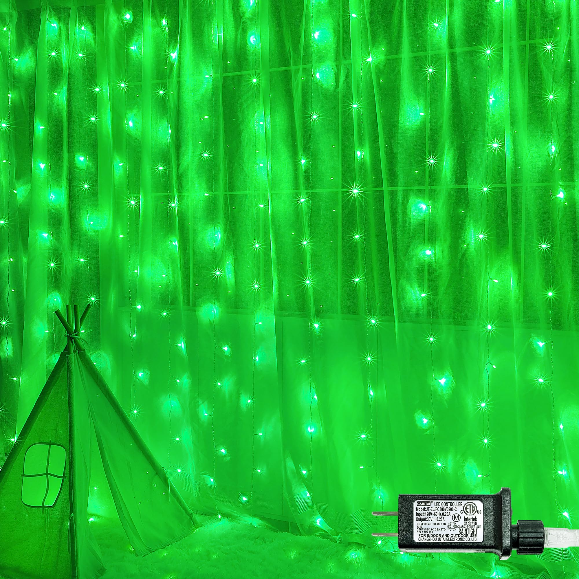 304 LED Curtain Lights - 8 Lighting Modes, Waterproof Plug-in Fairy String Lights for Outdoor & Indoor Use - Perfect for Windows, Ceiling Decor, Party Backdrop, Wedding, Christmas, Halloween, Bedroom, Garden, and Patio Lighting (Green)