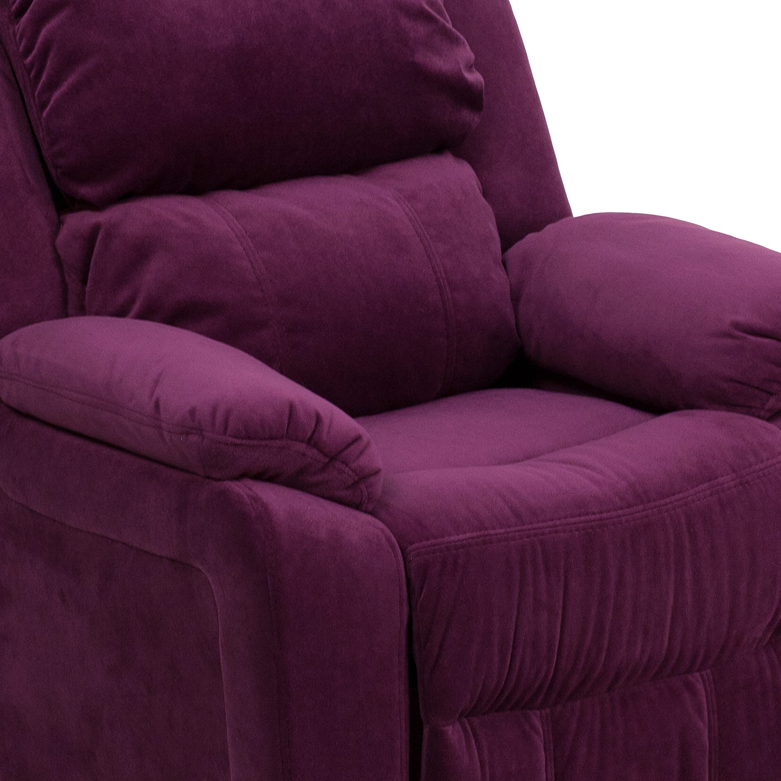Emma & Oliver Deluxe Purple Microfiber Kids Recliner Chair with Storage Pockets - Soft Padded Armrests for Children's Room, Playroom or Bedroom - Perfect for Reading, Watching TV and Relaxing