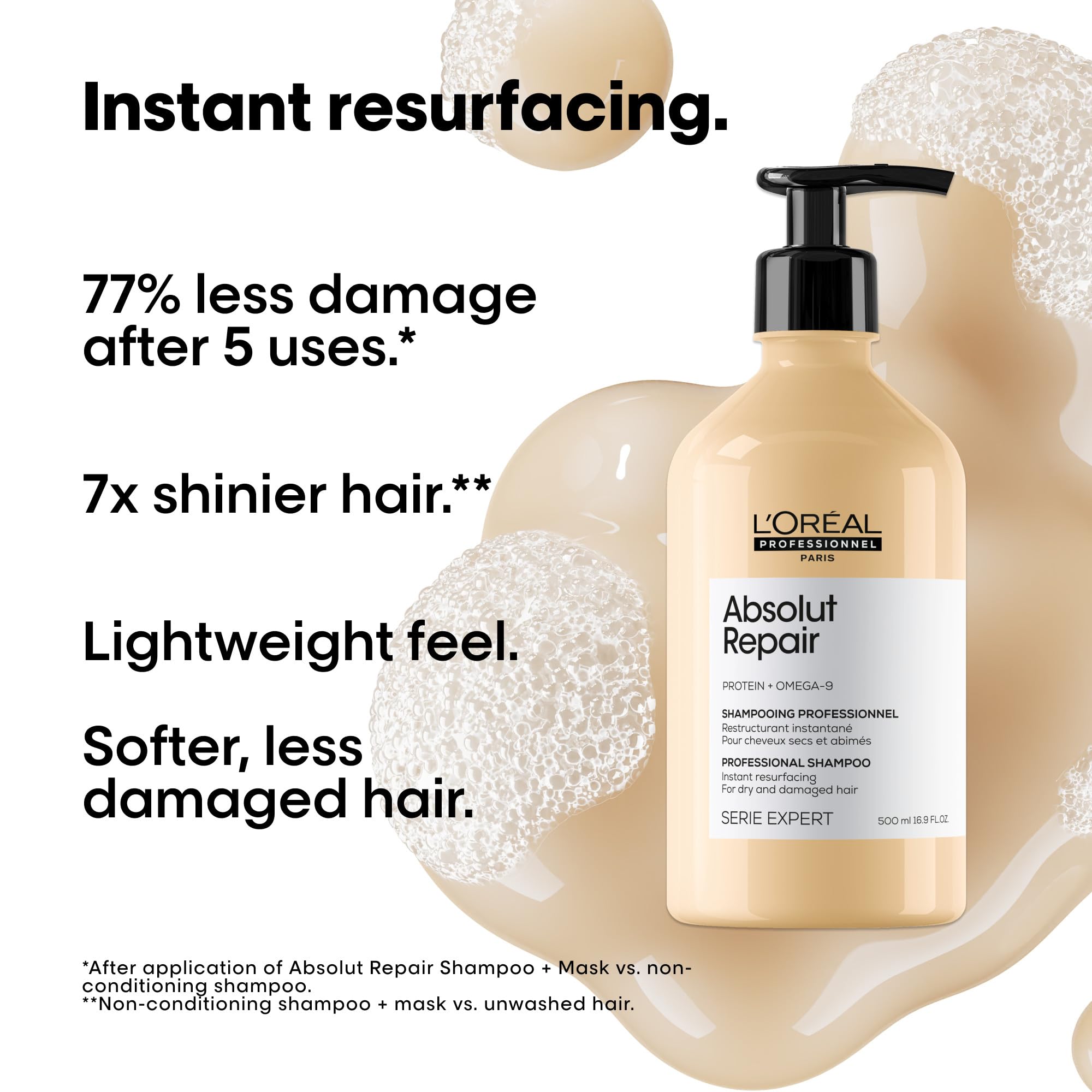 L'Oreal Professionnel Absolut Repair Shampoo & Conditioner Set - Repairing Shampoo for Dry Damaged Hair with Quinoa & Protein, Deep Conditioning Treatment for Shiny Healthy Hair - Perfect for Salon Quality Hair Care at Home