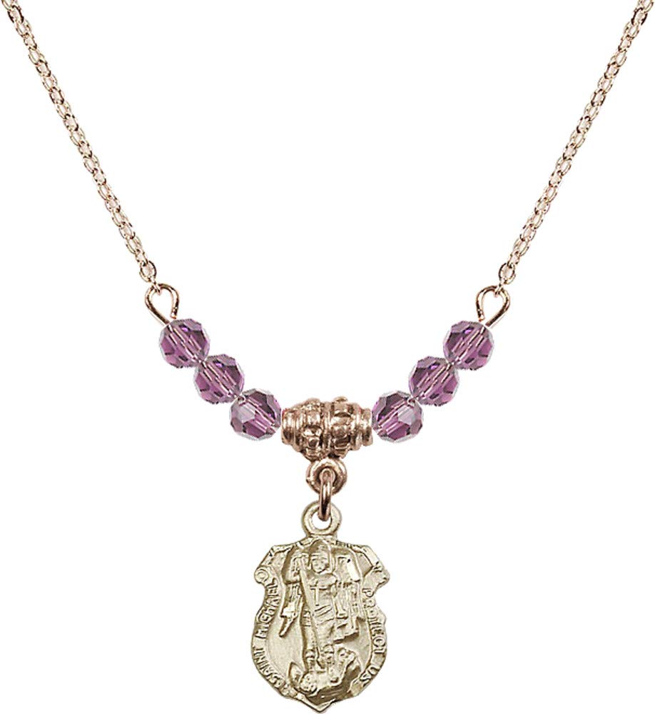 Bonyak 18K Gold Plated Hamilton Necklace with 4mm Light Purple Amethyst Birthstone Beads & St. Michael Pendant - Perfect for February Birthdays, Gifts & Spiritual Protection Jewelry