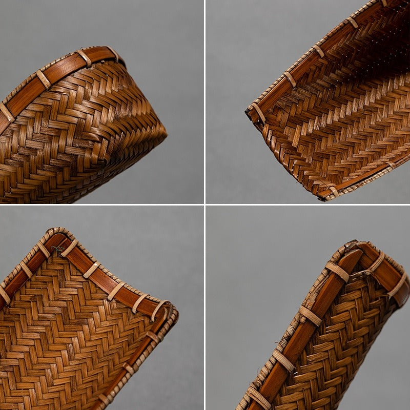 Eco-Friendly Bamboo Weaving Dustpan Tea Holder with Spoon - Perfect for Tea Storage, Kitchen Organization & Home Decor